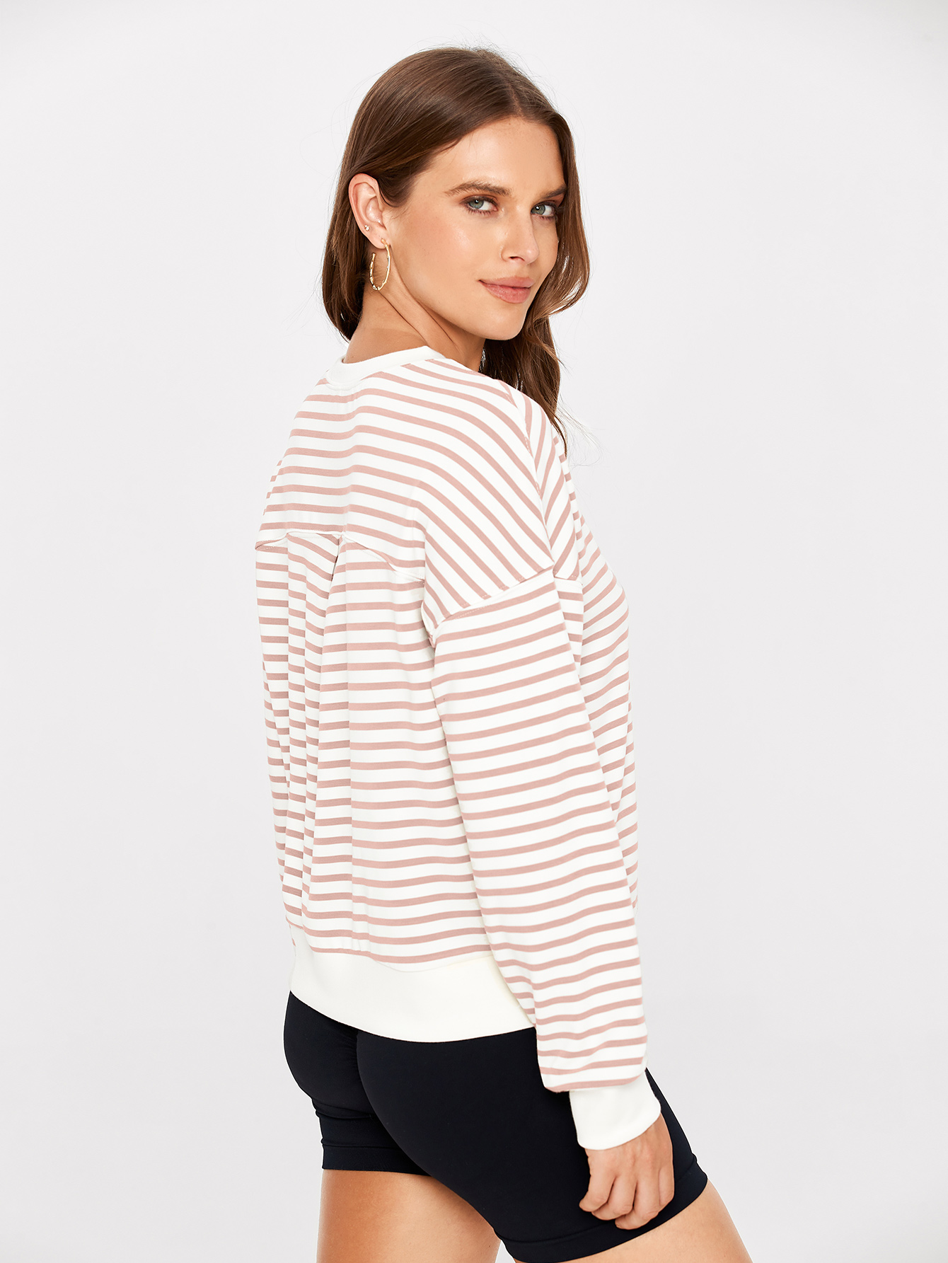 Classic Striped Crewneck Long Sleeve Crop Pullover