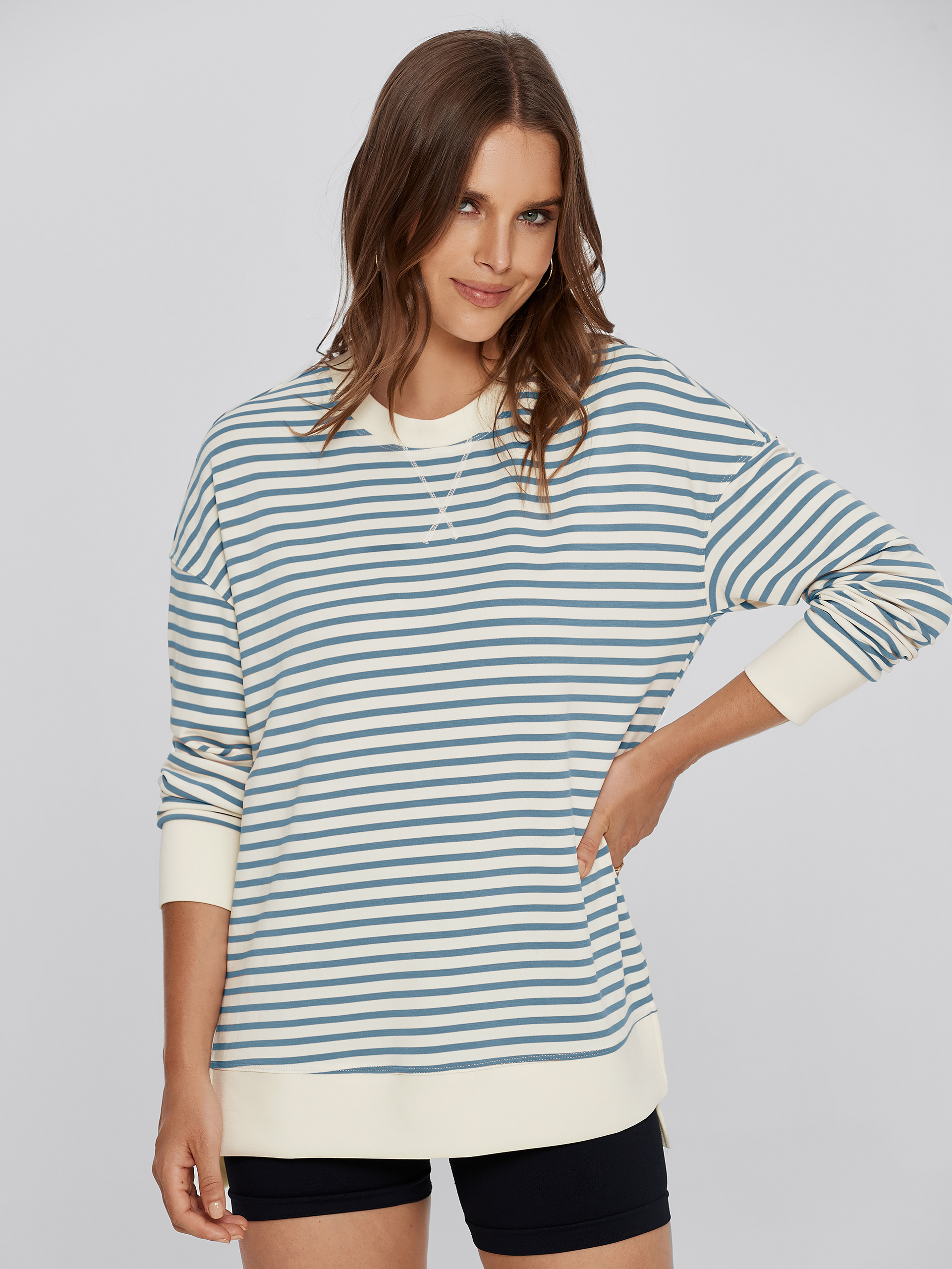 Crewneck Striped Pullover Sweatshirt