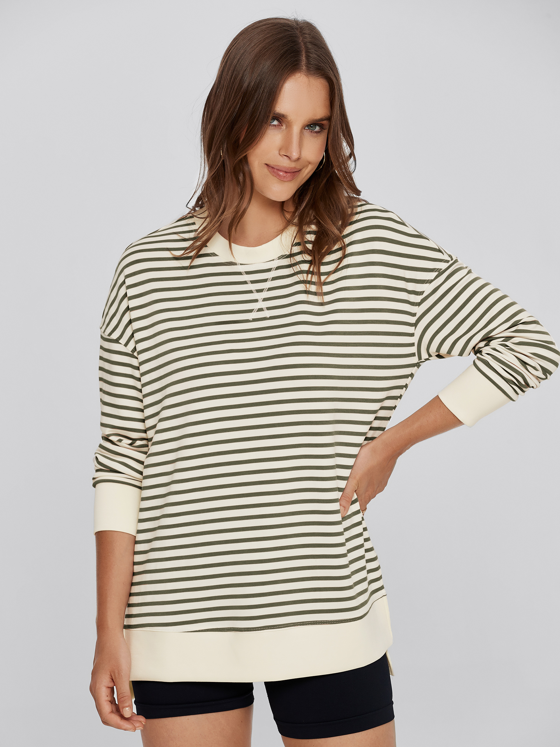 Crewneck Striped Pullover Sweatshirt