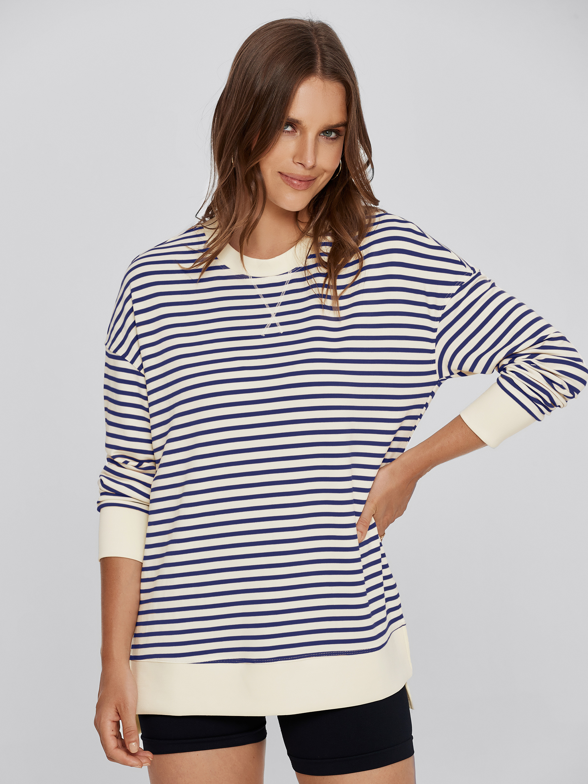 Crewneck Striped Pullover Sweatshirt