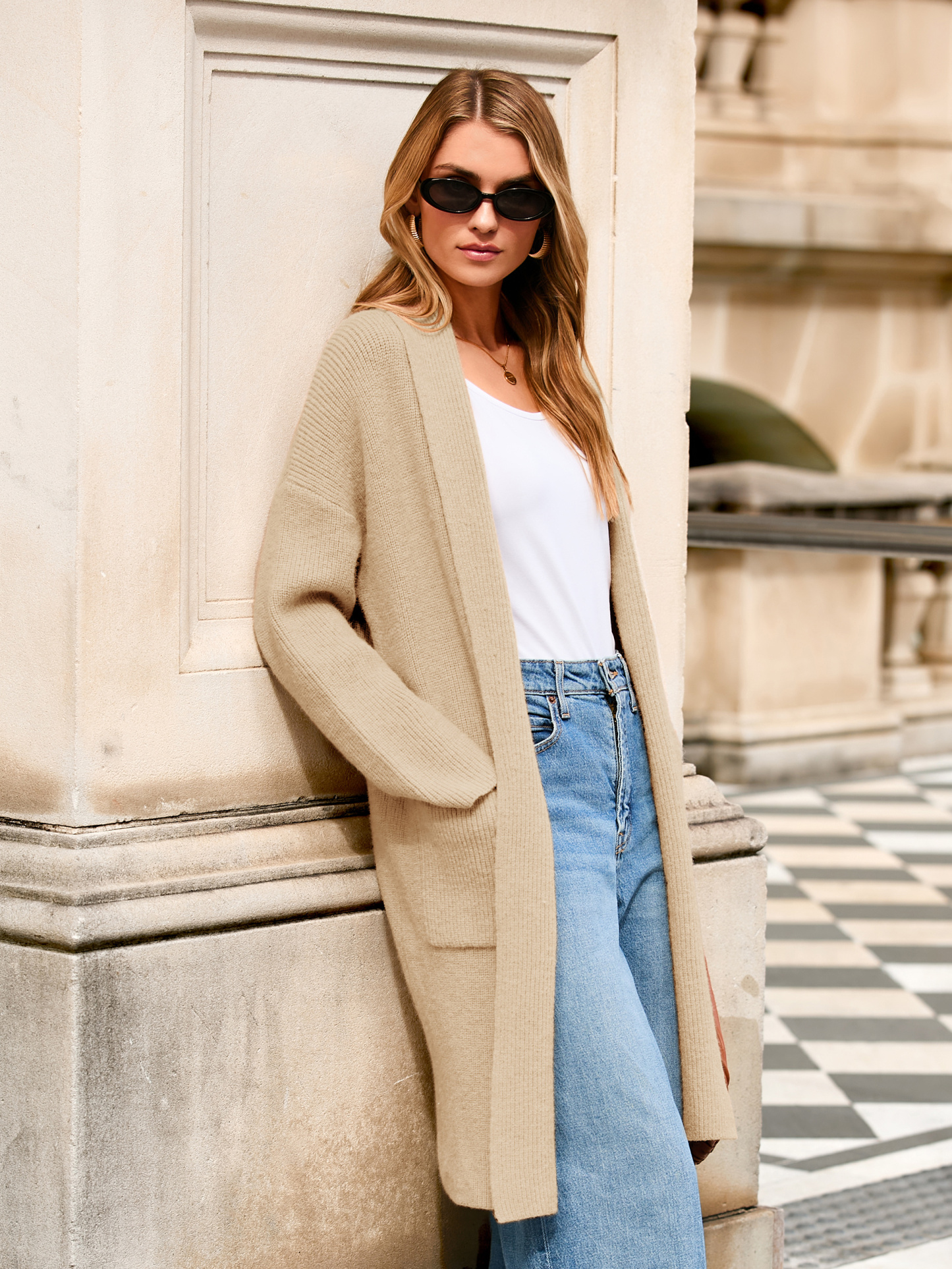 Oversized Open Front Long Knit Cardigan Coat