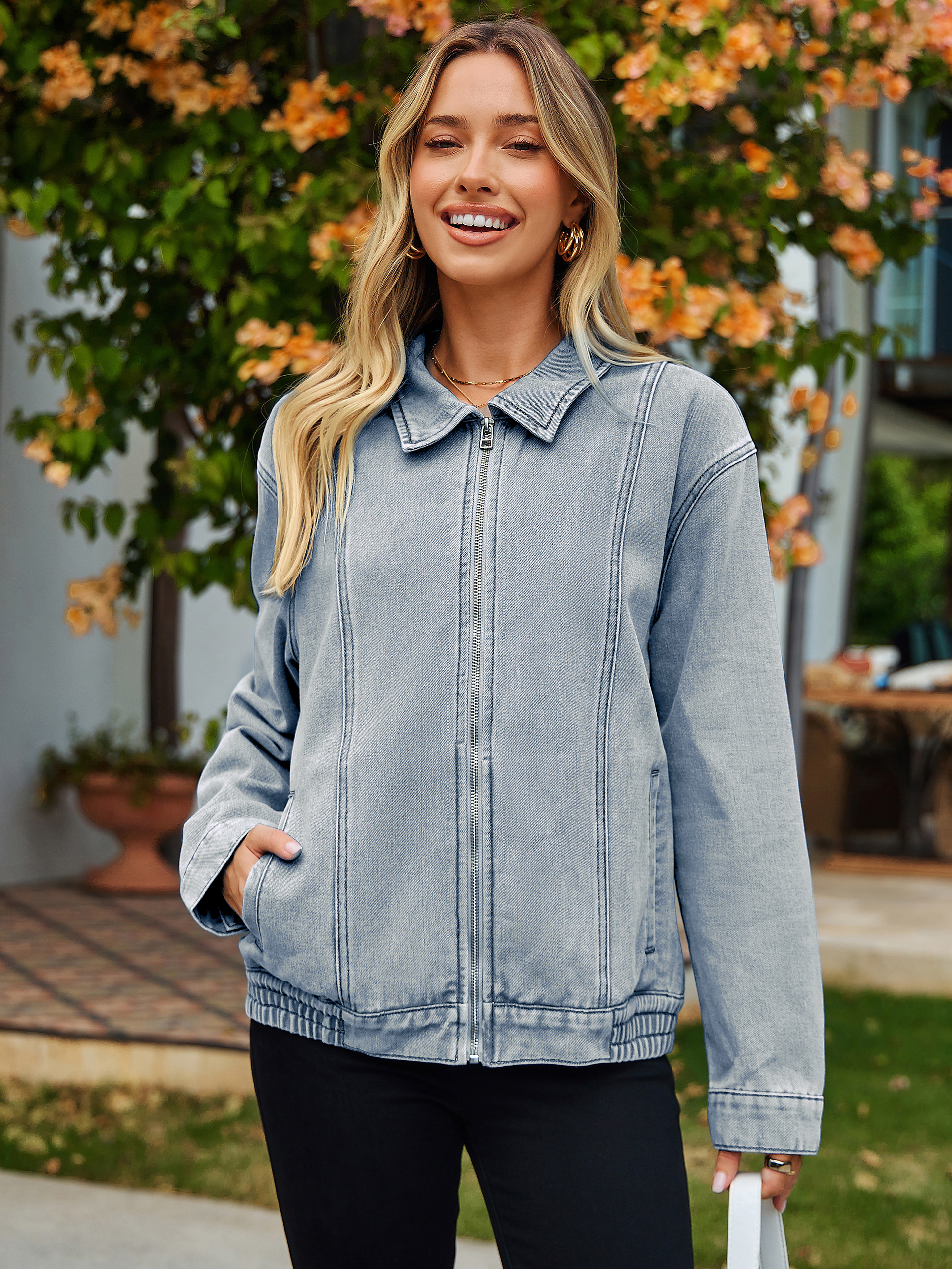 Oversized Full Zip Up Denim Jacket