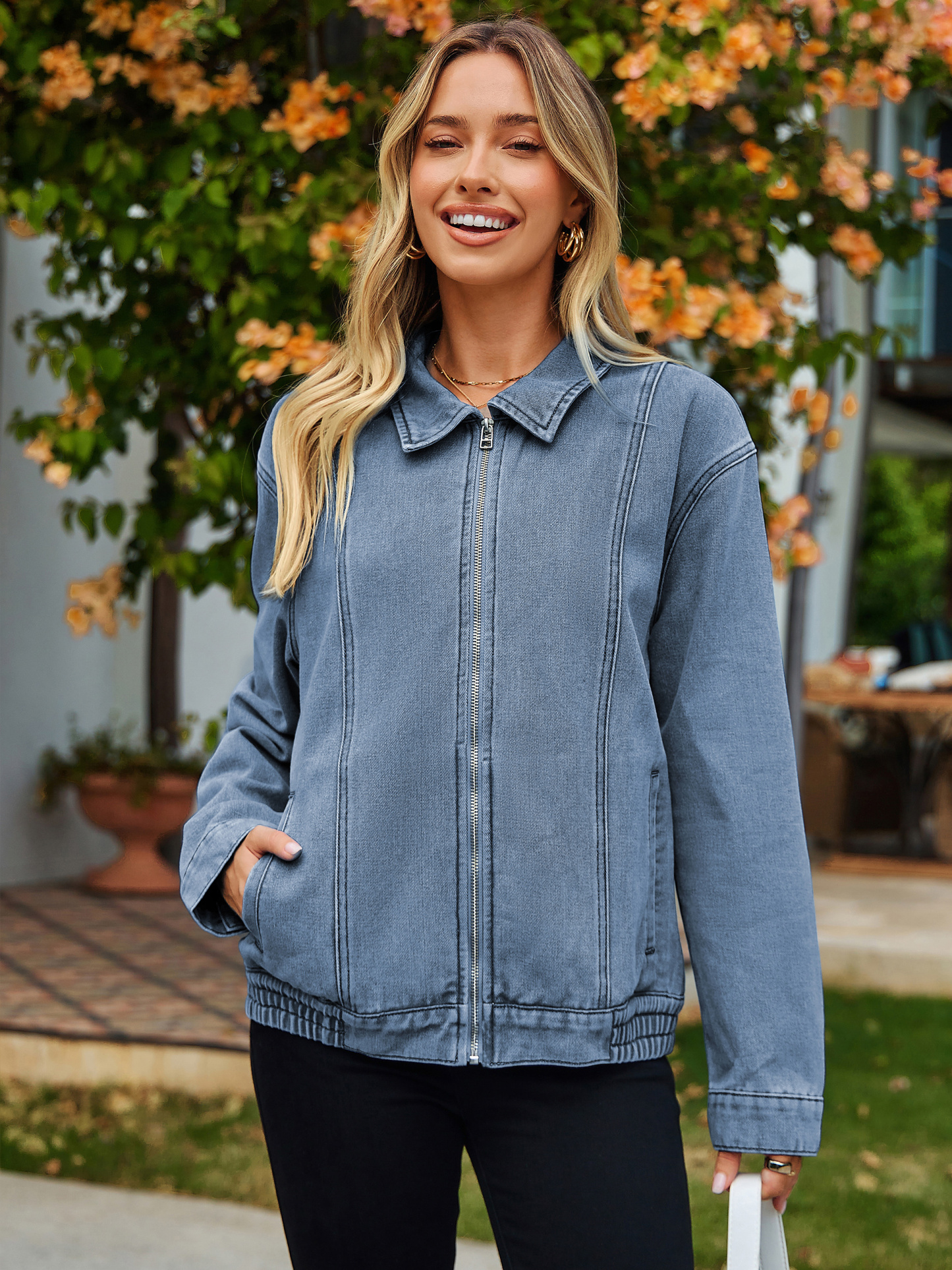 Oversized Full Zip Up Denim Jacket