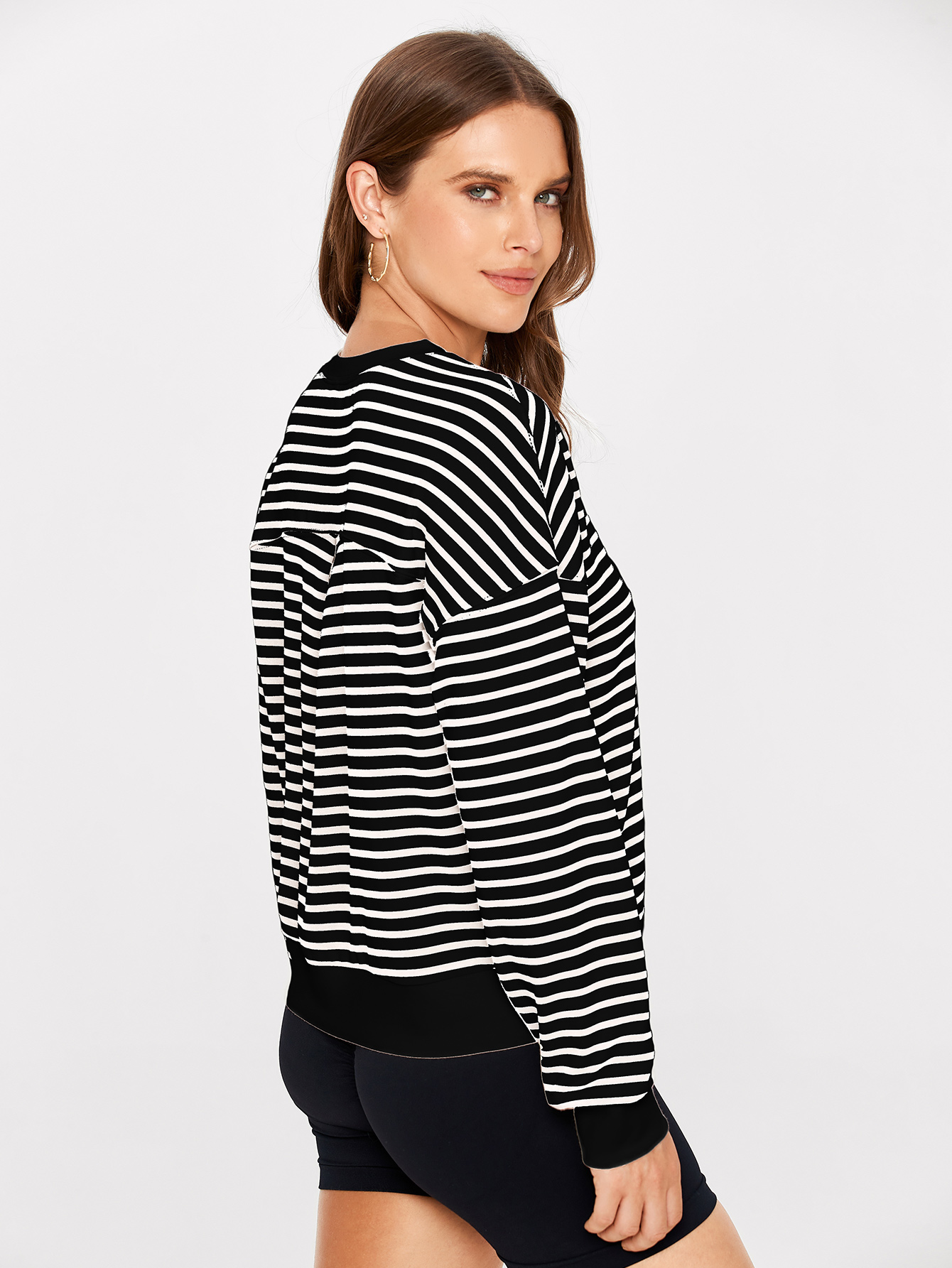 Classic Striped Crewneck Long Sleeve Crop Pullover