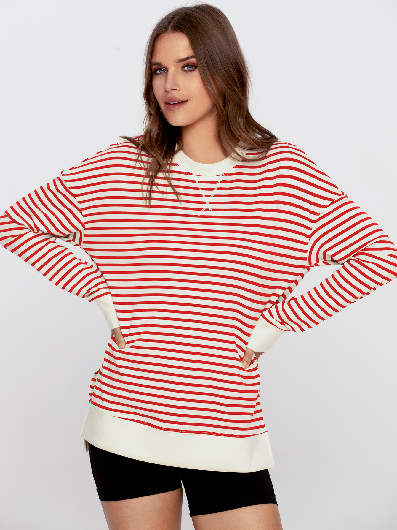 Crewneck Striped Pullover Sweatshirt