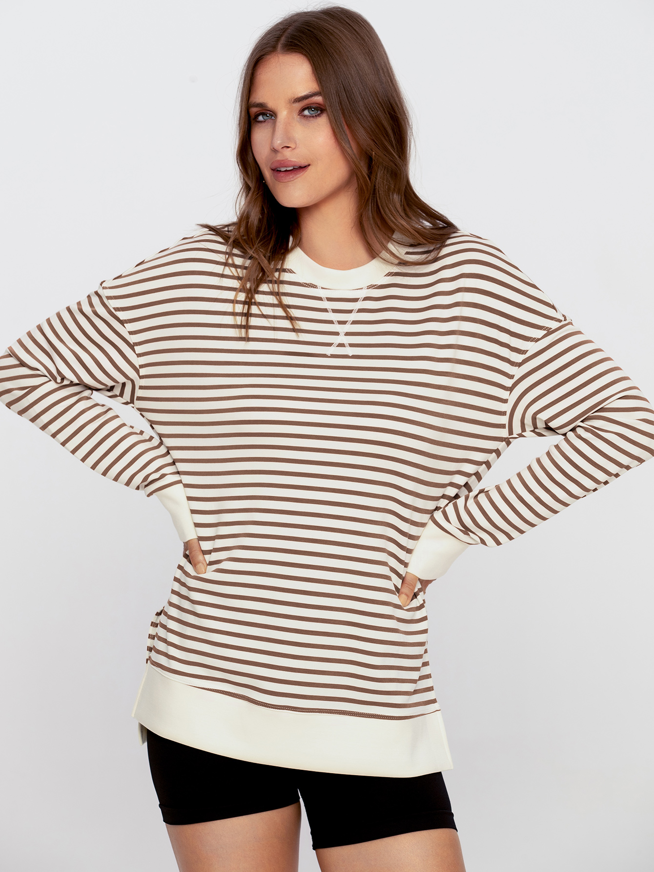 Crewneck Striped Pullover Sweatshirt