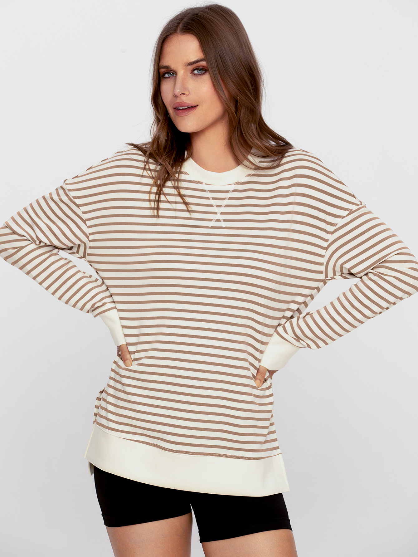Crewneck Striped Pullover Sweatshirt