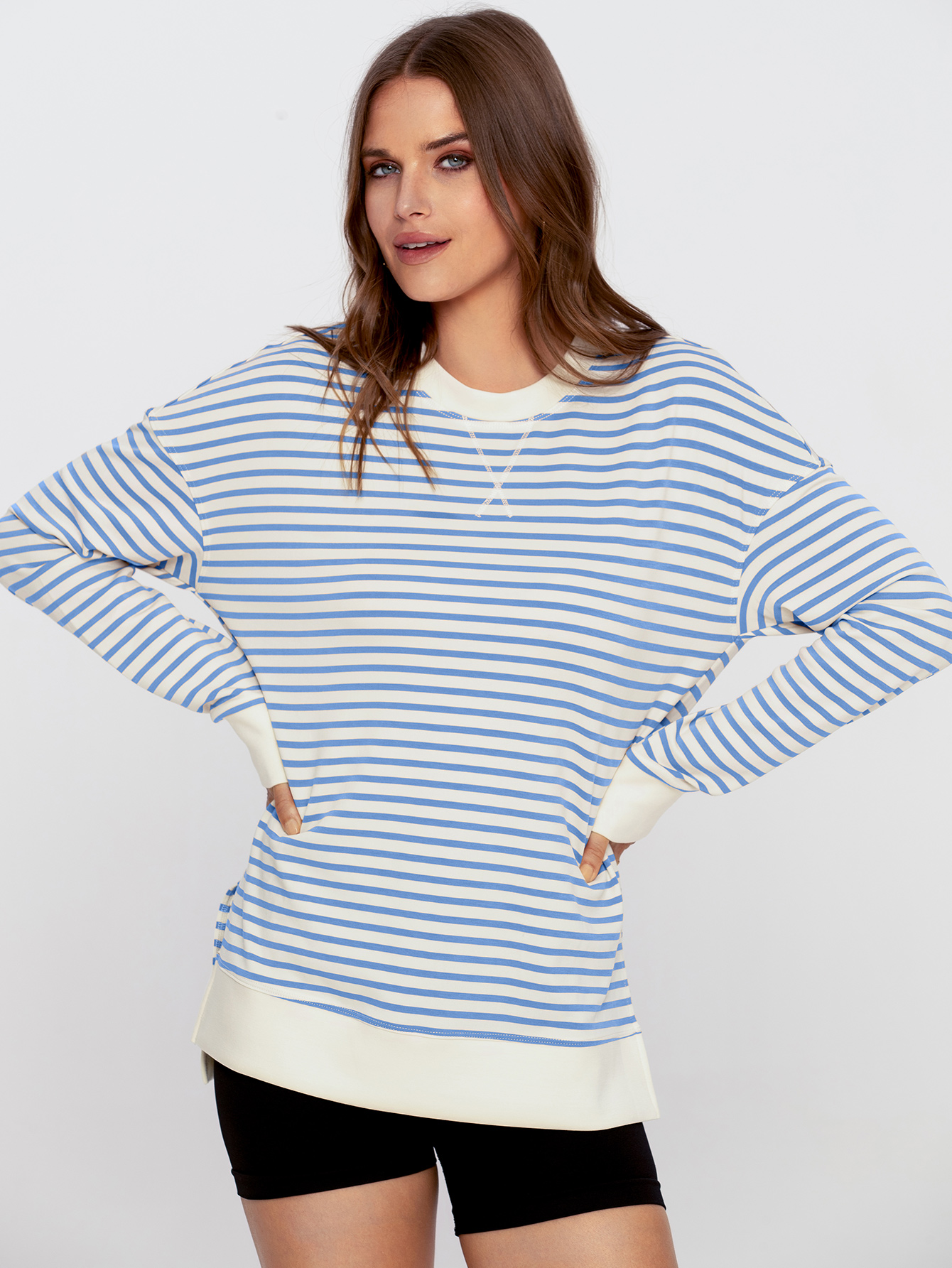 Crewneck Striped Pullover Sweatshirt