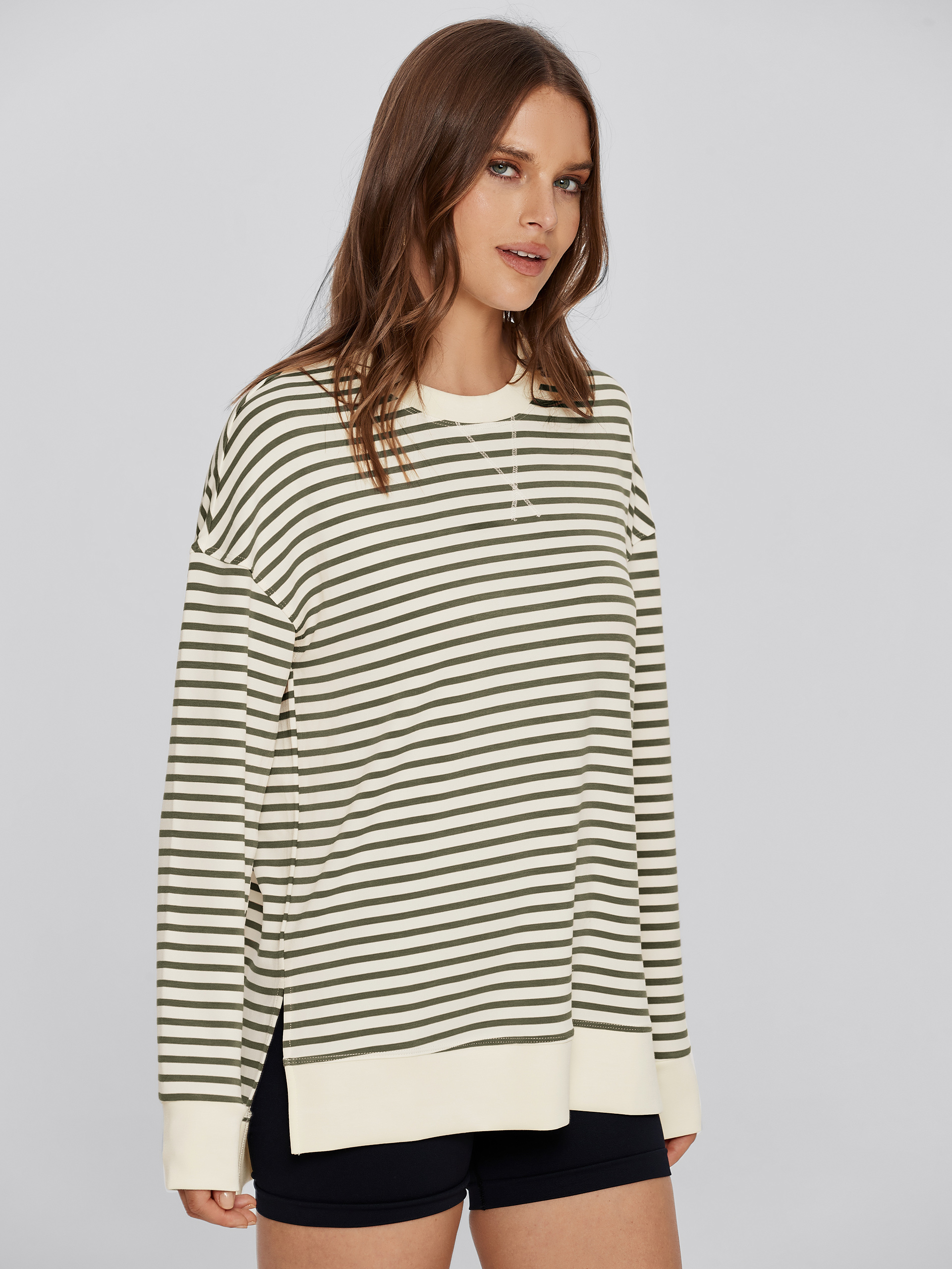 Crewneck Striped Pullover Sweatshirt