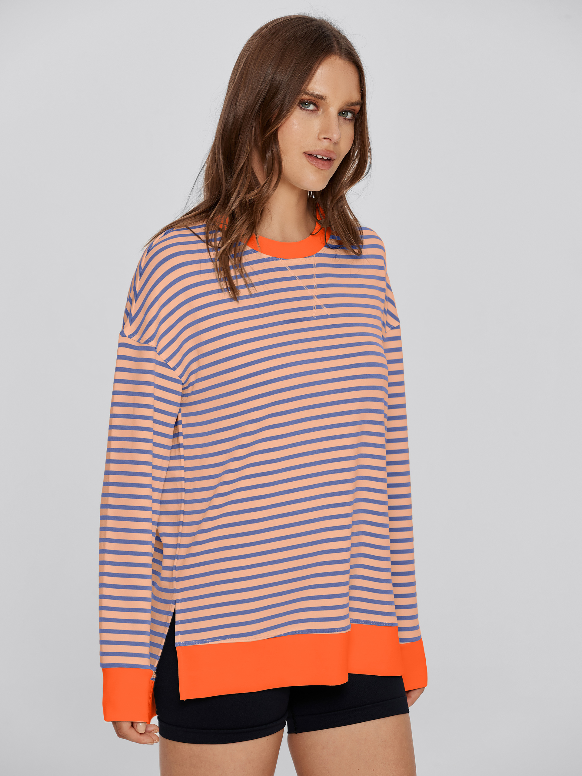 Crewneck Striped Pullover Sweatshirt