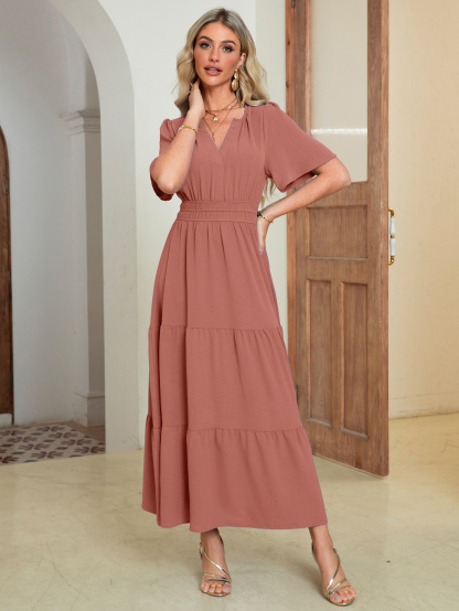 Somerset Flutter Sleeve Tiered Ruffle Maxi Dress - Rust Pink