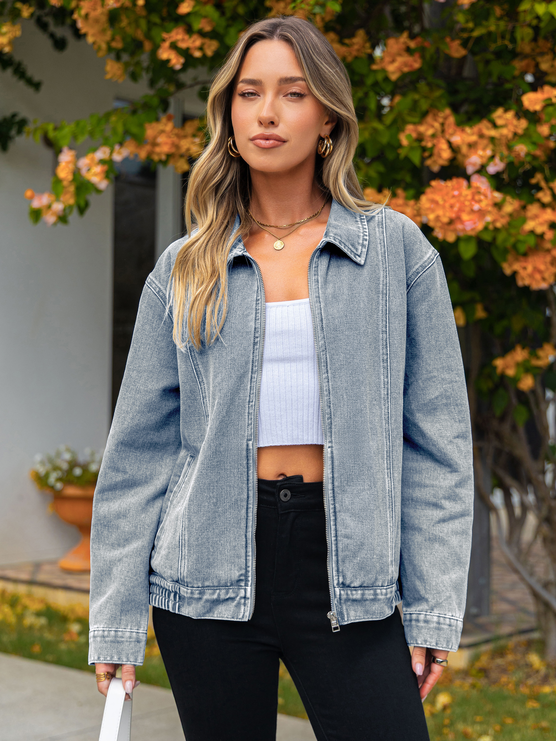 Oversized Full Zip Up Denim Jacket