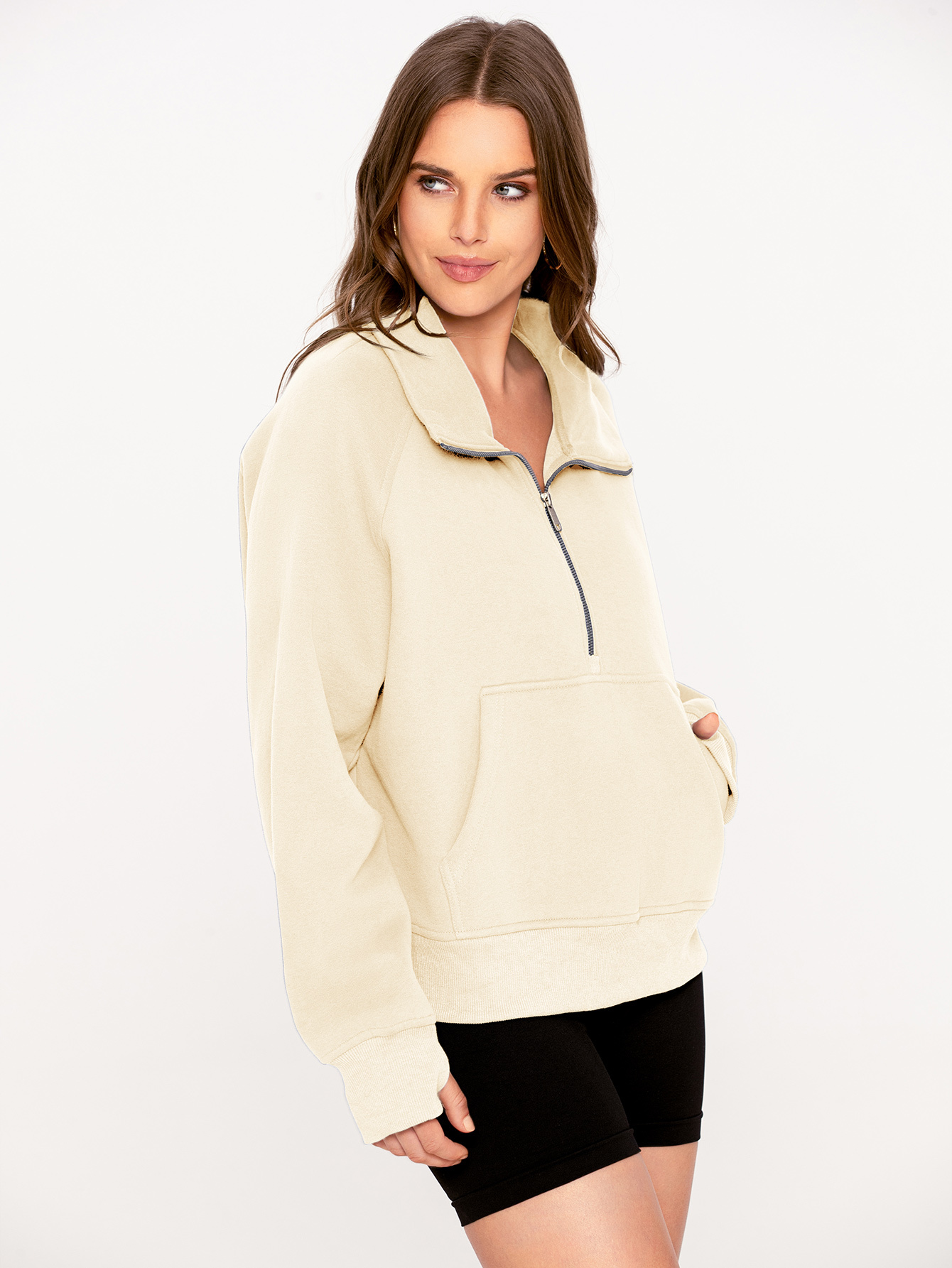Half Zip Fleece Pullover Sweatshirt with Pockets