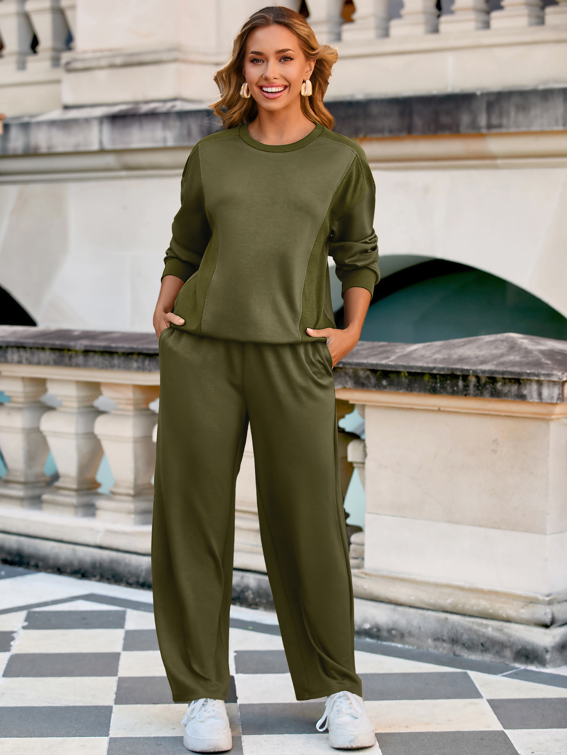 Lounge Two Piece Casual Set with Wide Pants