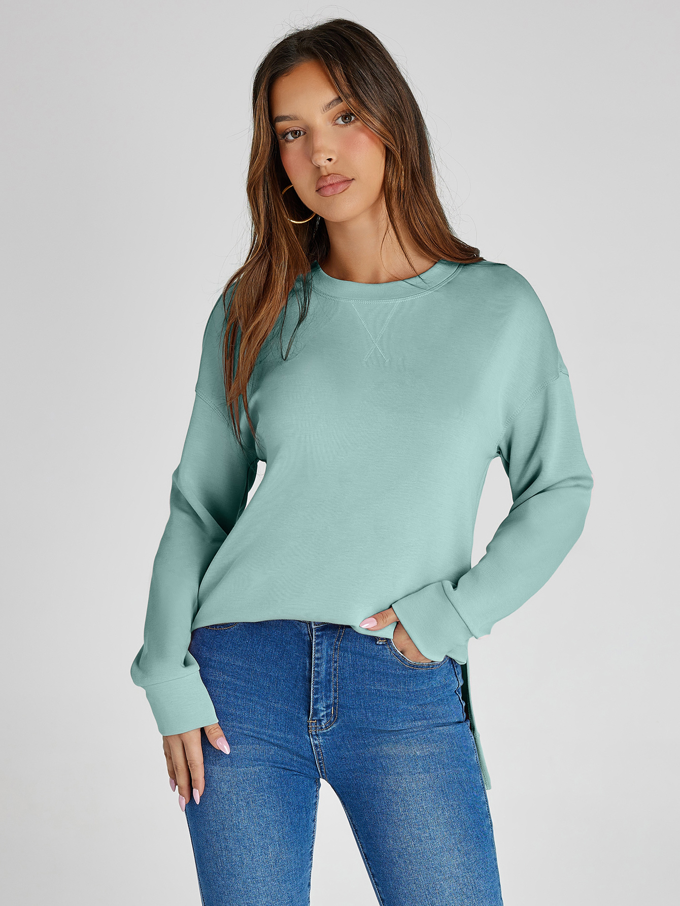 Crewneck Raglan Long Sleeve Loose Sweatshirt