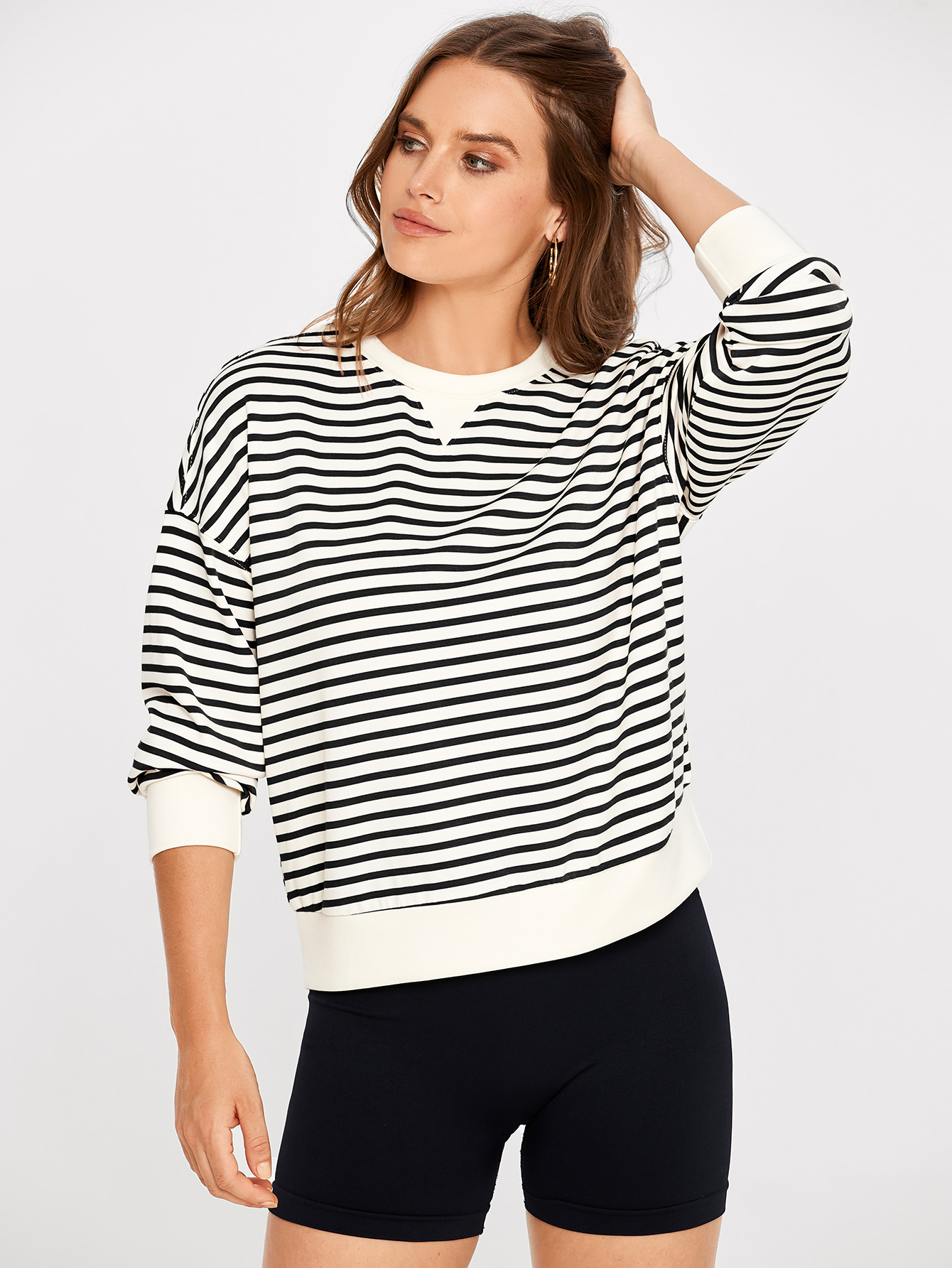 Classic Striped Crewneck Long Sleeve Crop Pullover