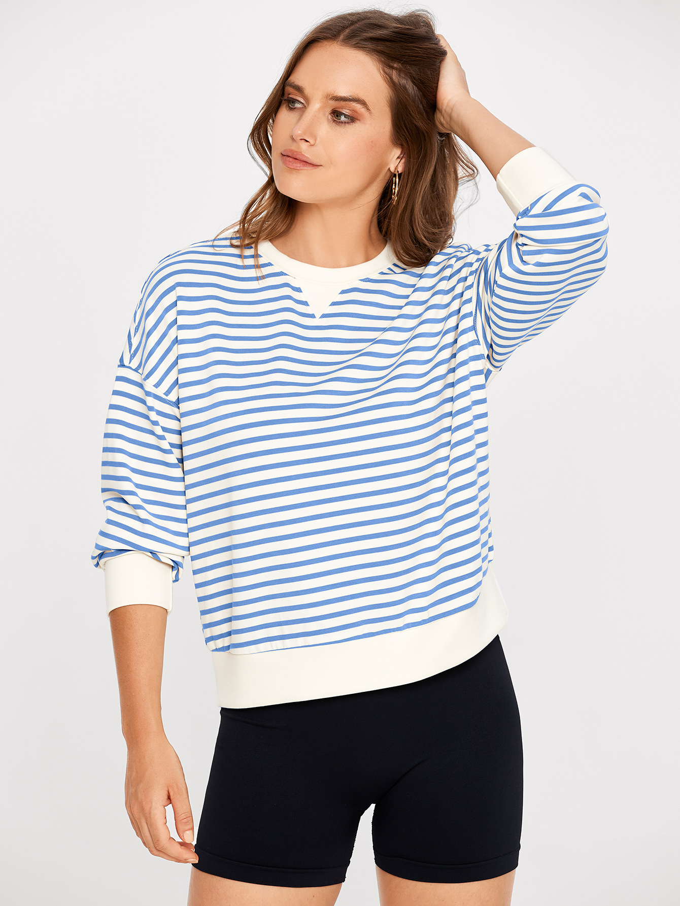 Classic Striped Crewneck Long Sleeve Crop Pullover