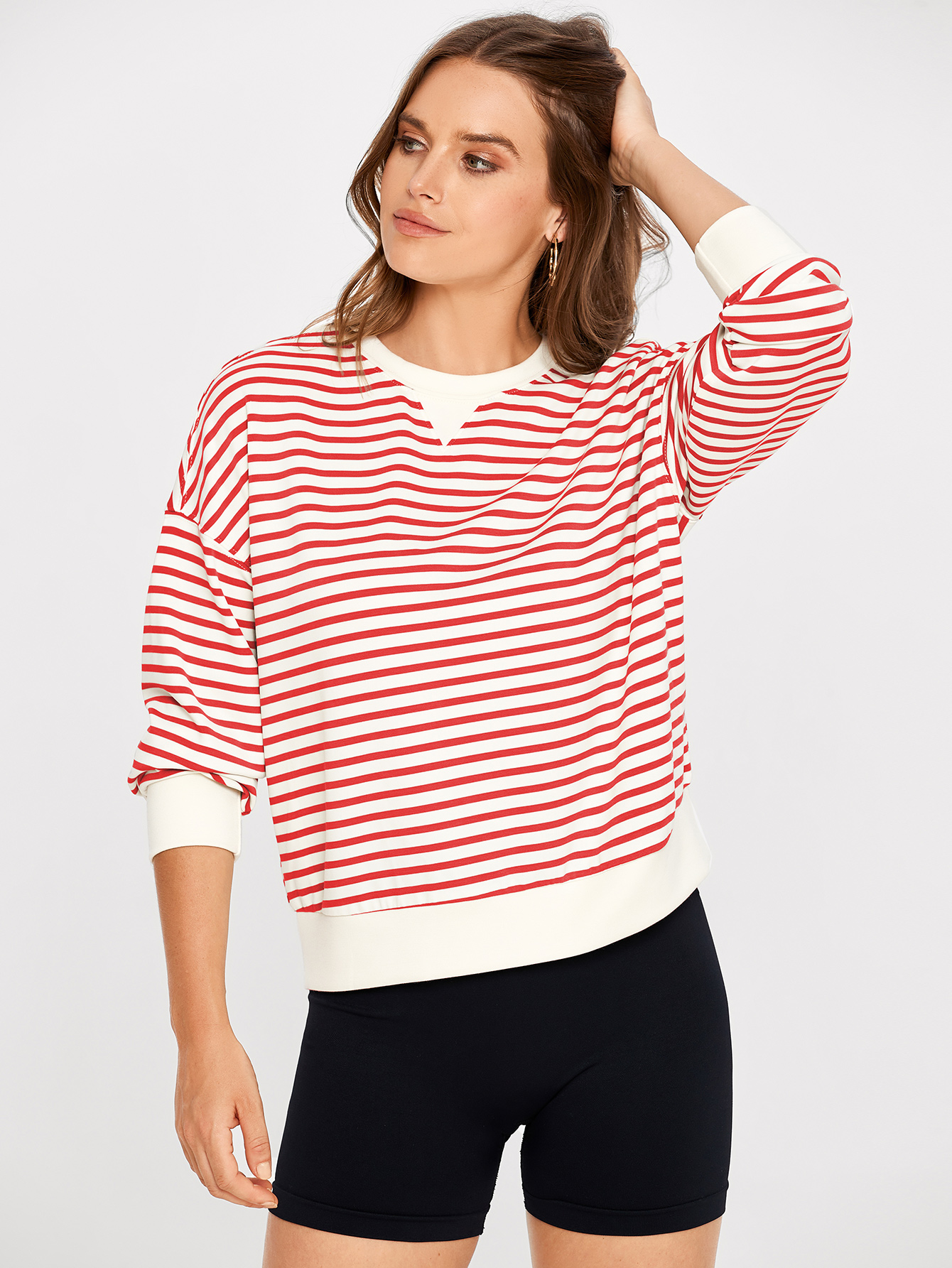Classic Striped Crewneck Long Sleeve Crop Pullover