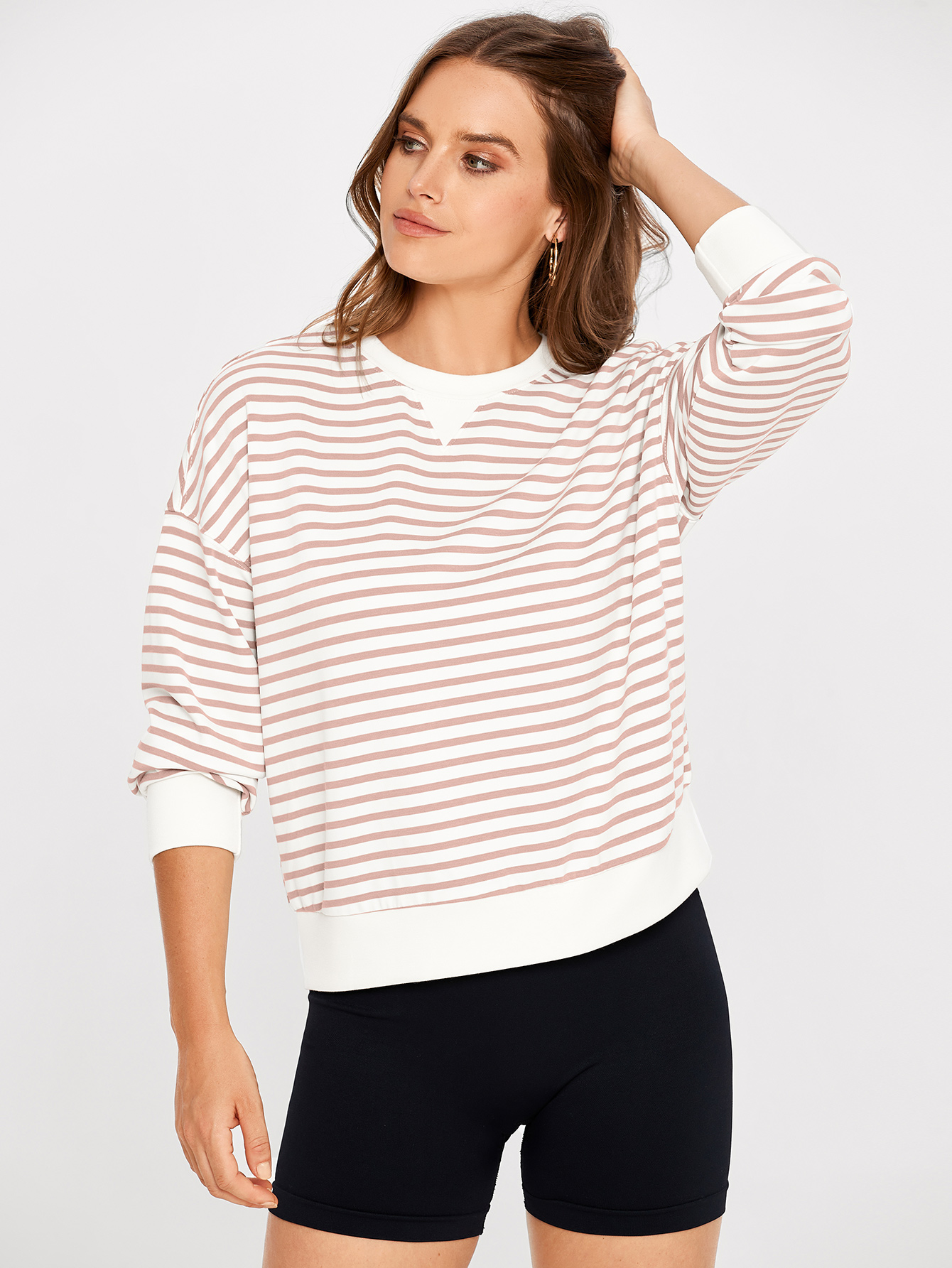 Classic Striped Crewneck Long Sleeve Crop Pullover