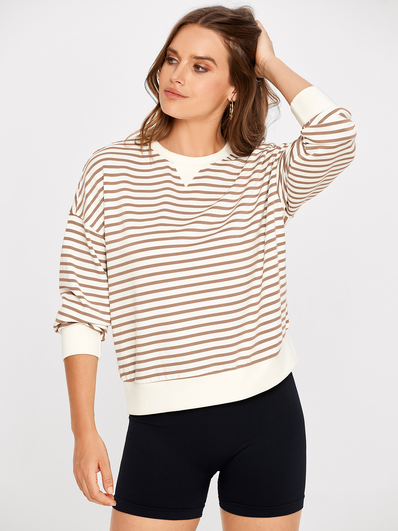 Classic Striped Crewneck Long Sleeve Crop Pullover
