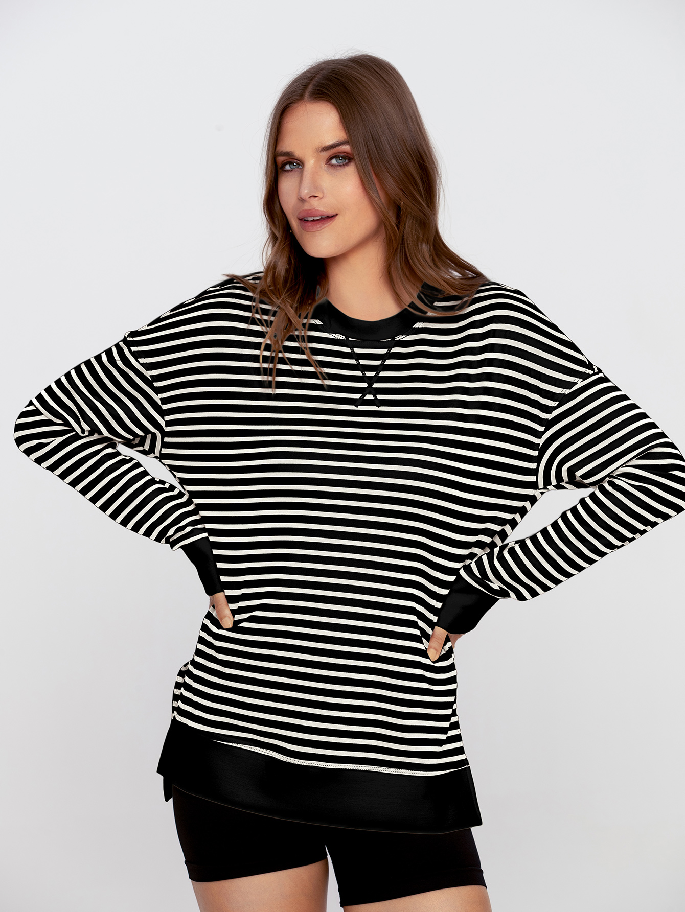 Crewneck Striped Pullover Sweatshirt