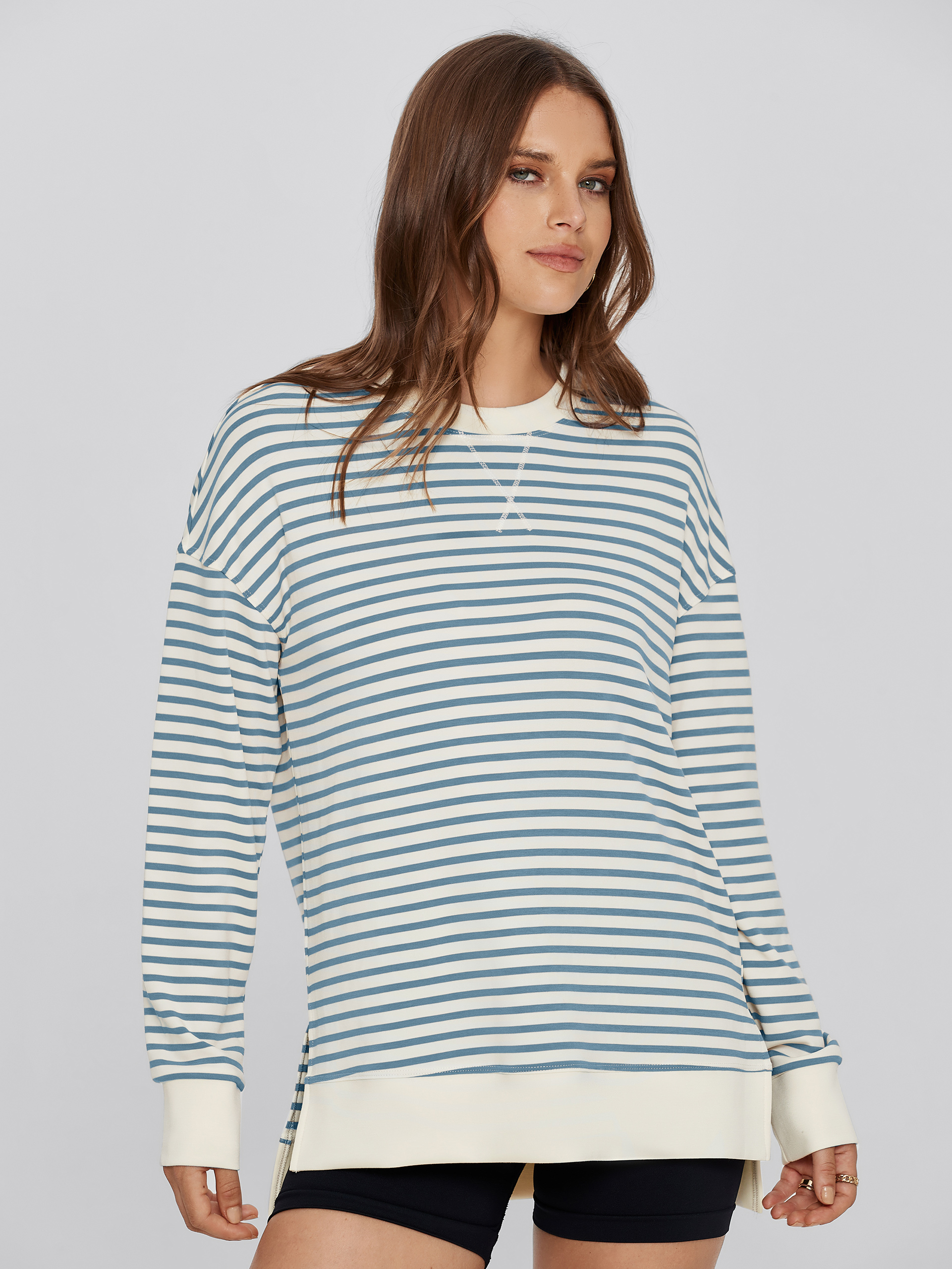 Crewneck Striped Pullover Sweatshirt