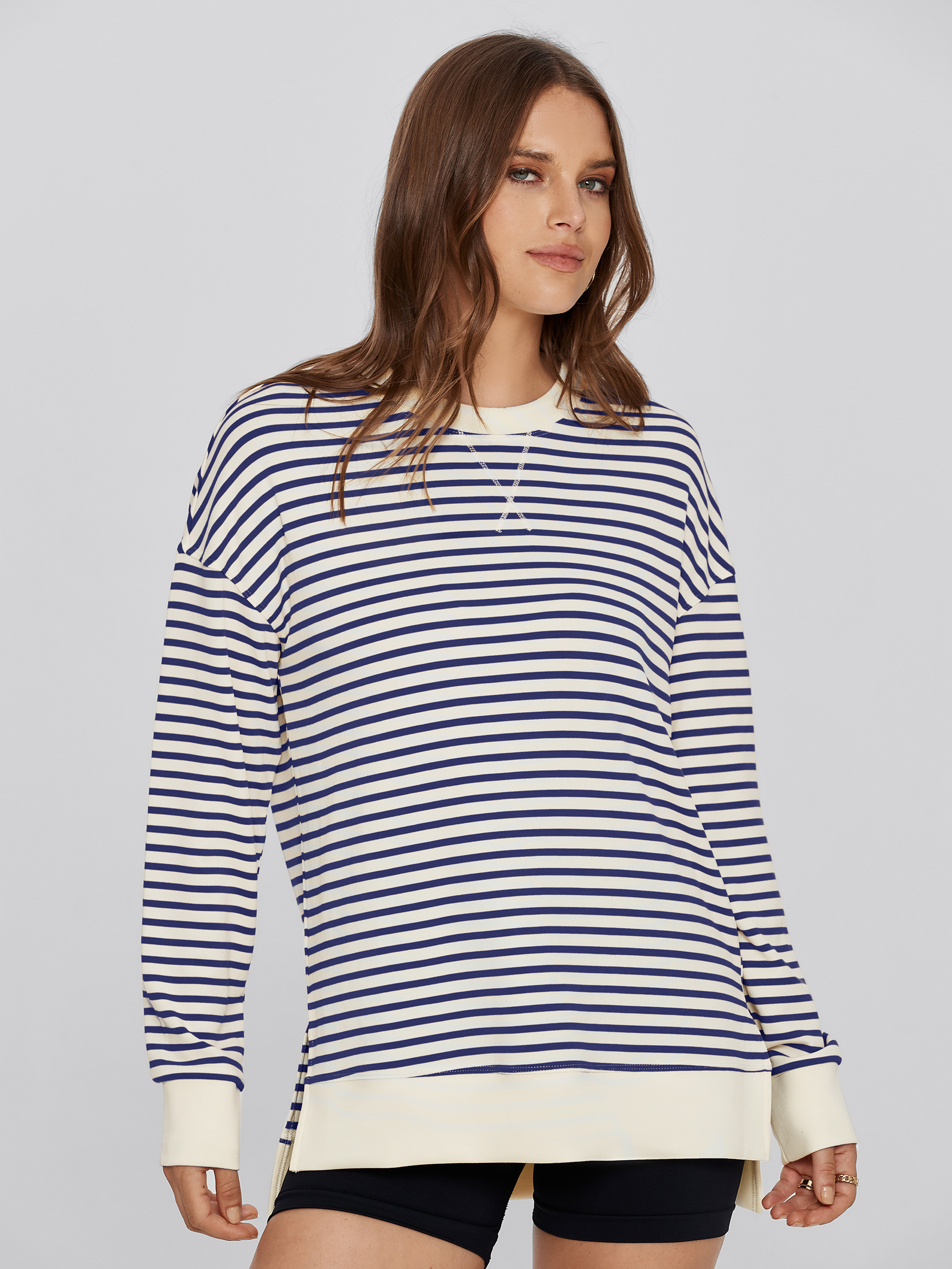 Crewneck Striped Pullover Sweatshirt