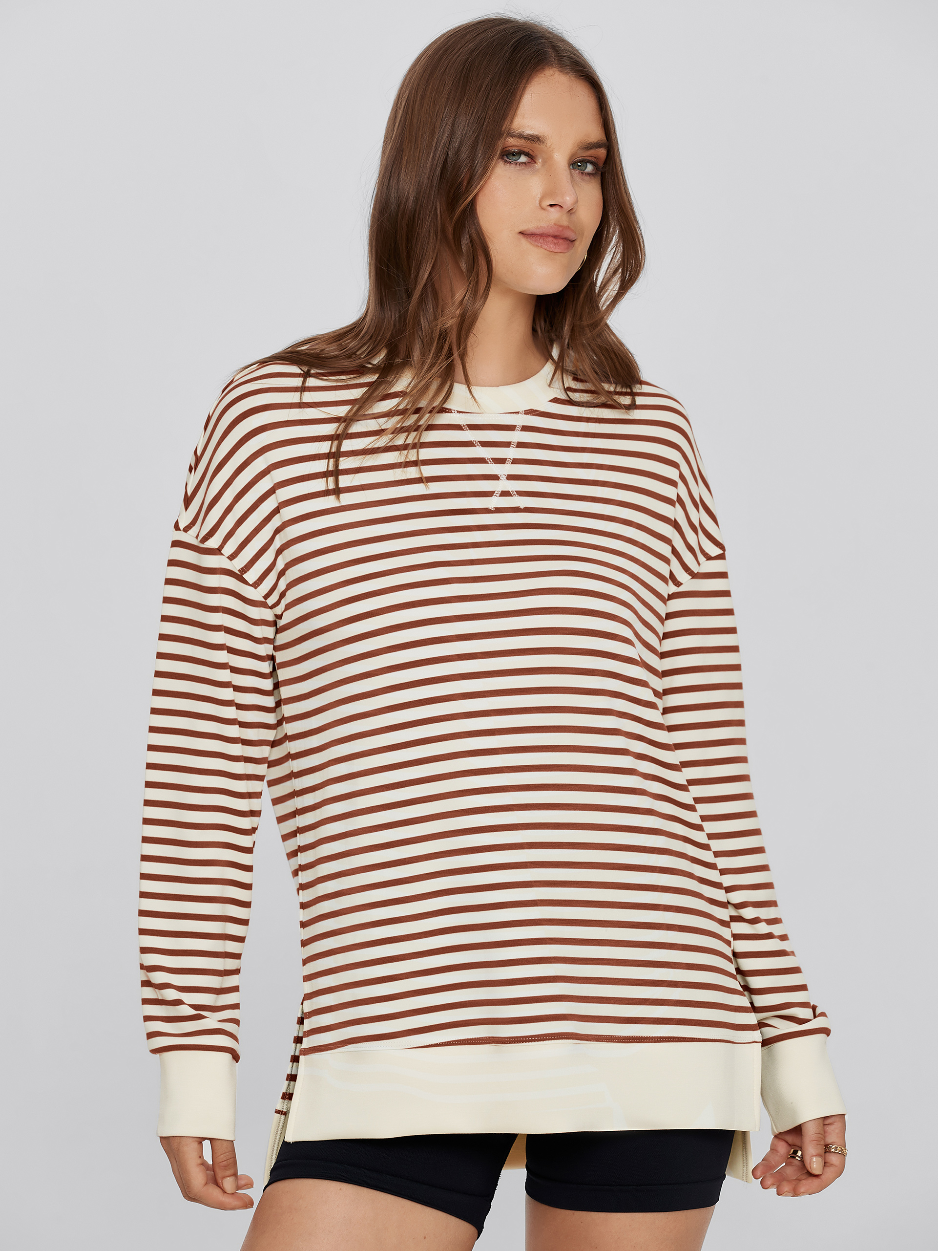 Crewneck Striped Pullover Sweatshirt