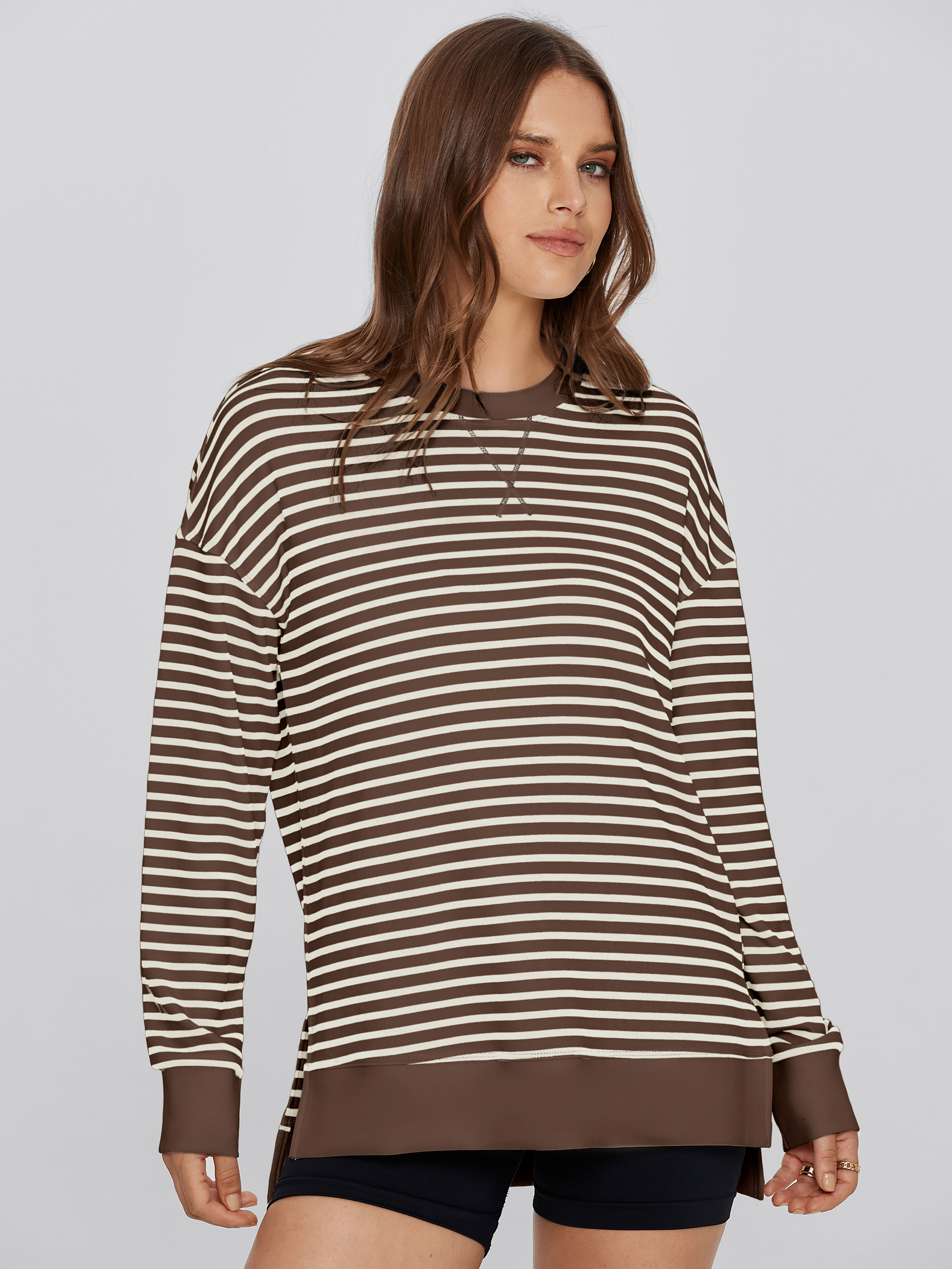 Crewneck Striped Pullover Sweatshirt