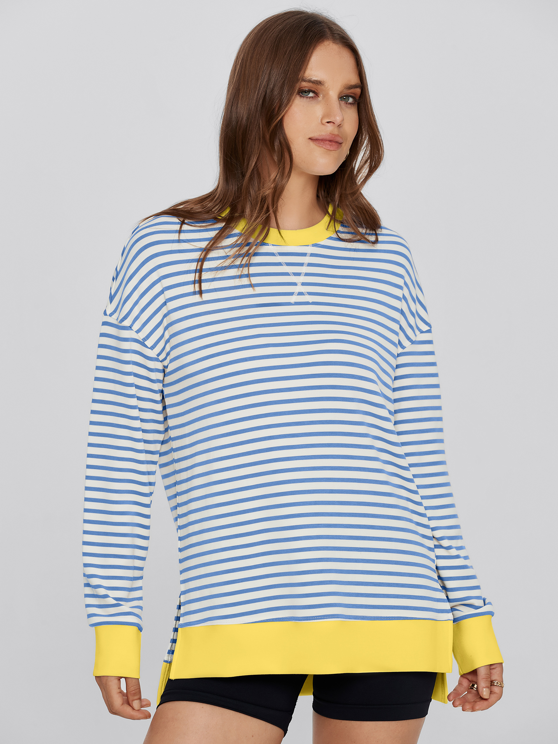 Crewneck Striped Pullover Sweatshirt