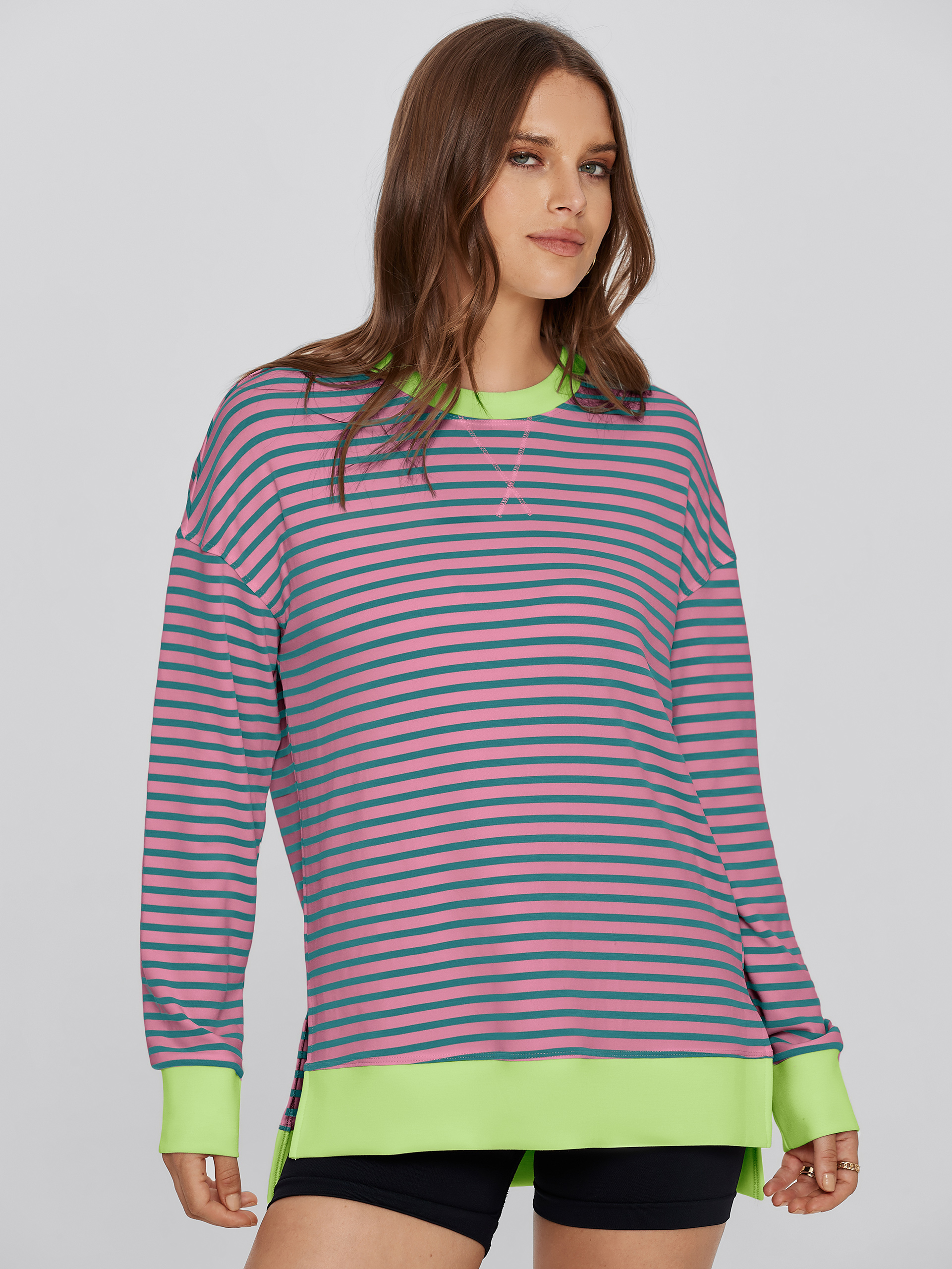 Crewneck Striped Pullover Sweatshirt