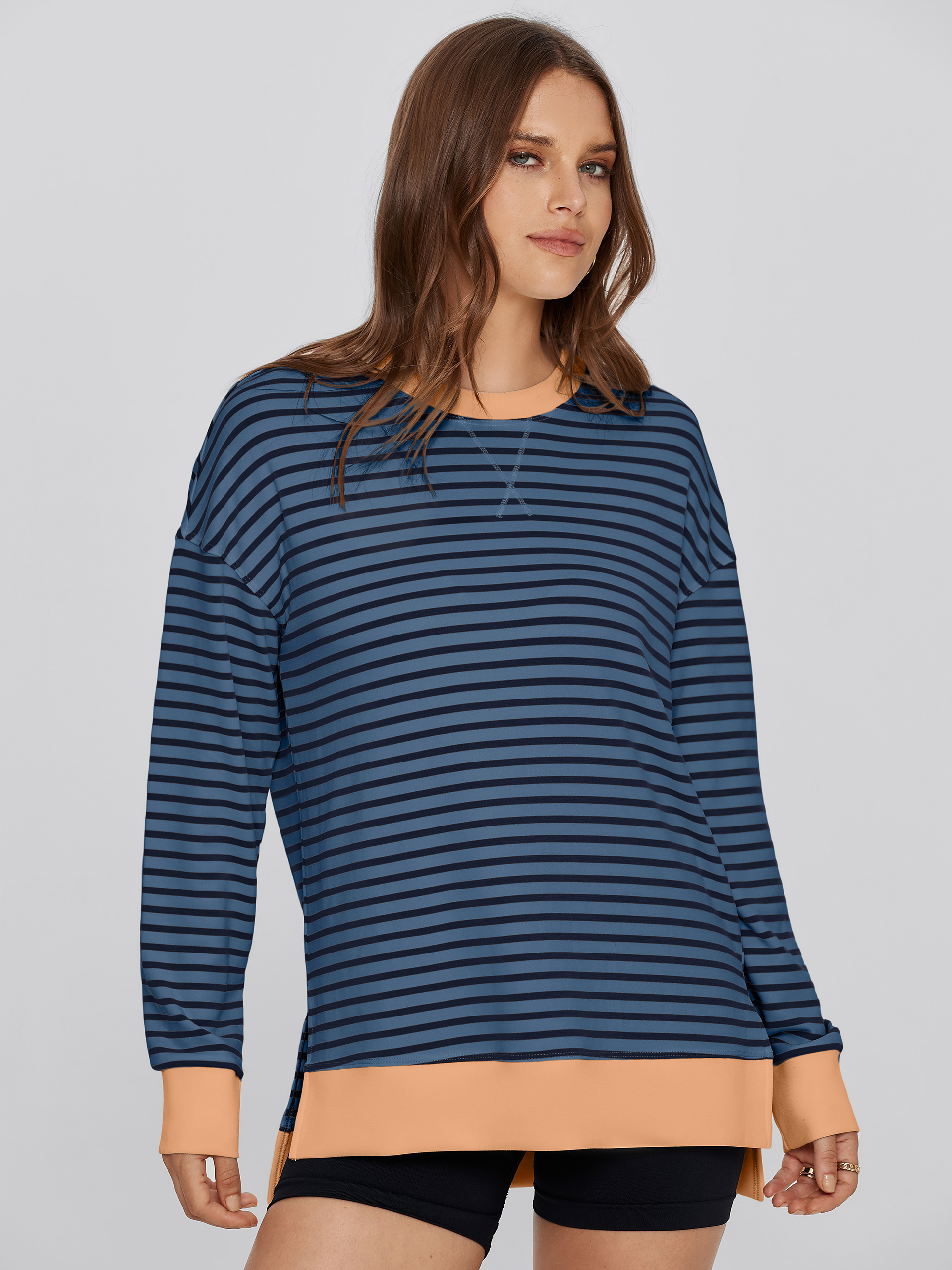Crewneck Striped Pullover Sweatshirt