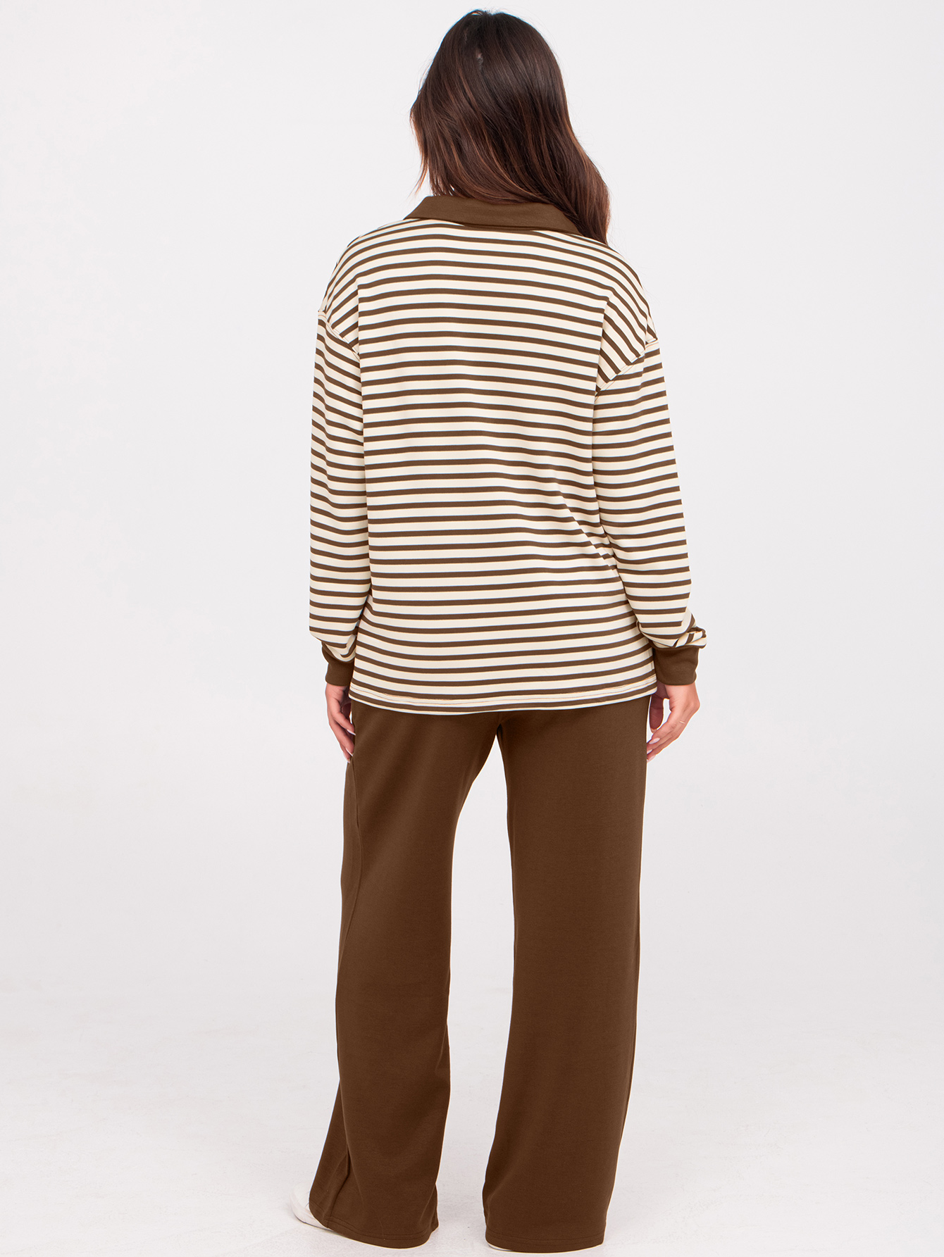 V-Neck Polo Striped Top Wide Leg Lounge Set