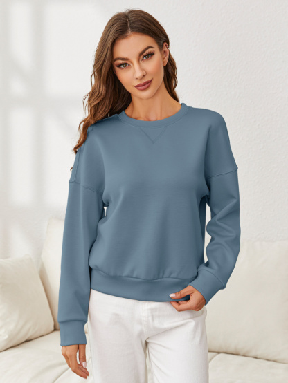 Solid Crewneck Long Sleeve Pullover Sweatshirt - Blue Grey