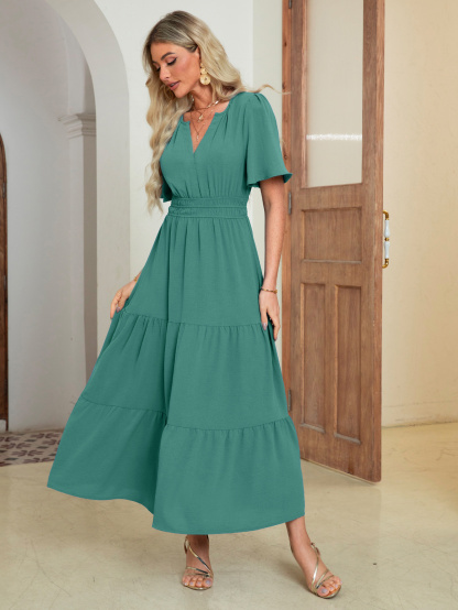 Somerset Flutter Sleeve Tiered Ruffle Maxi Dress - Teal