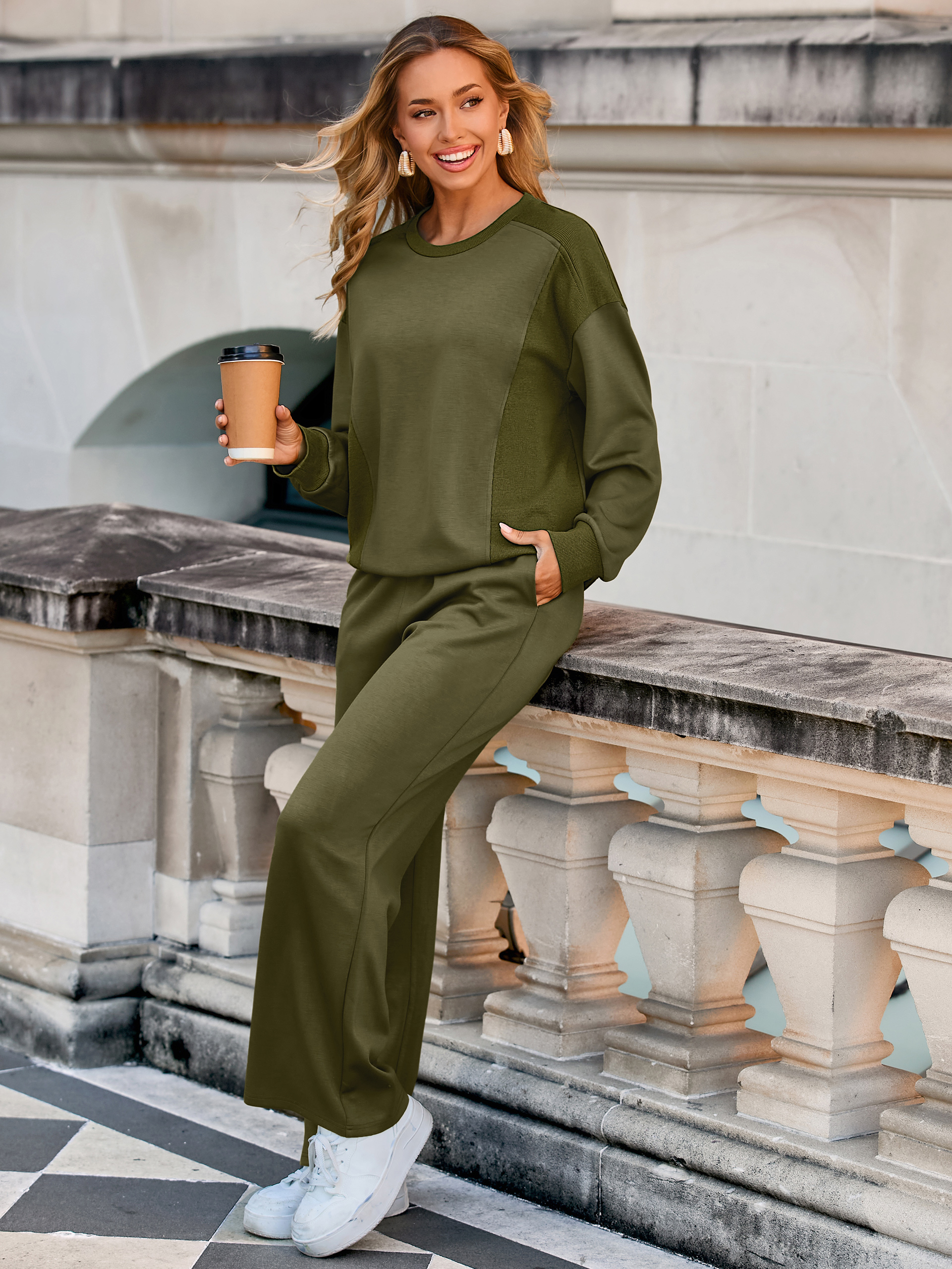 Lounge Two Piece Casual Set with Wide Pants