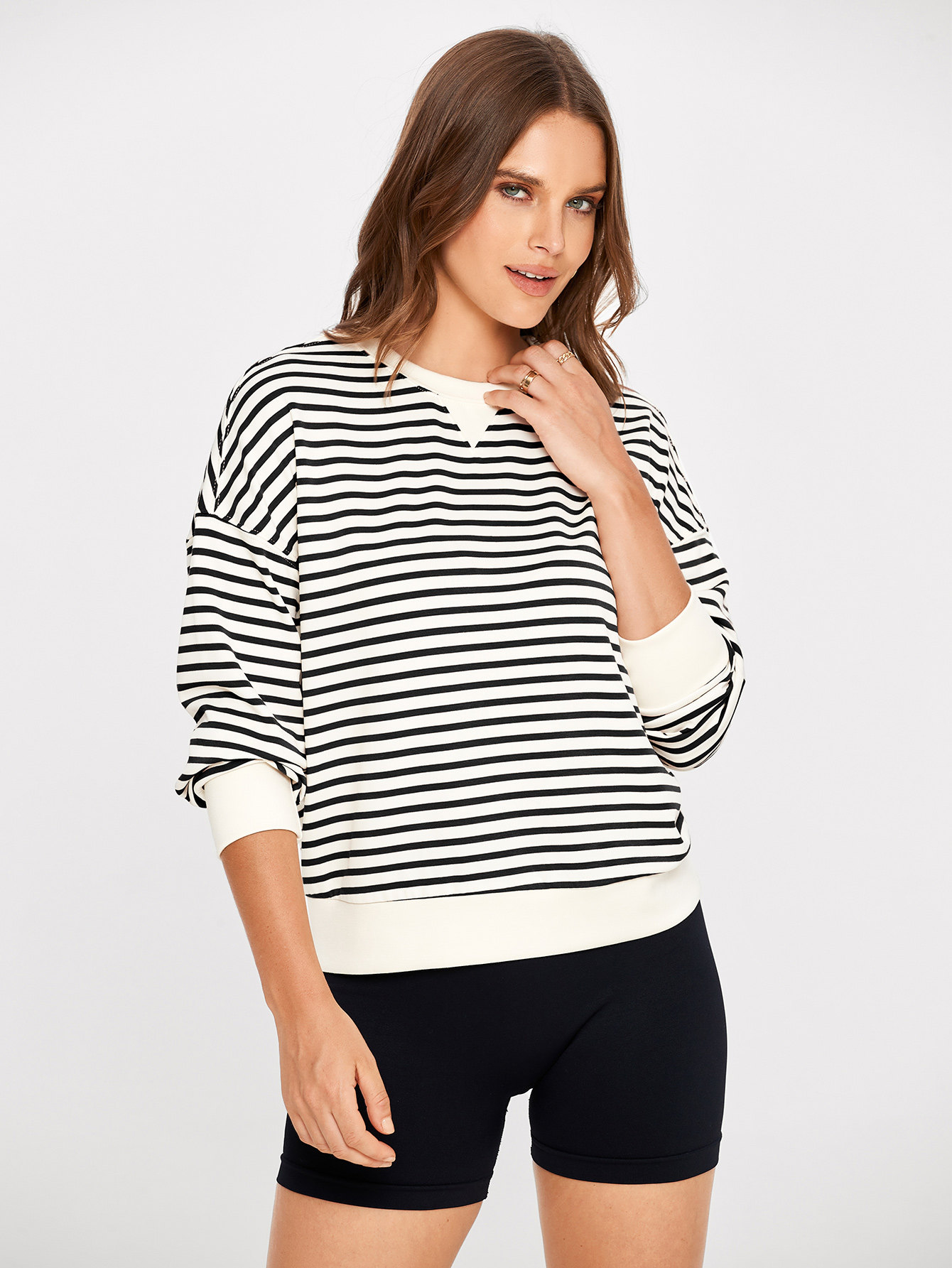 Classic Striped Crewneck Long Sleeve Crop Pullover