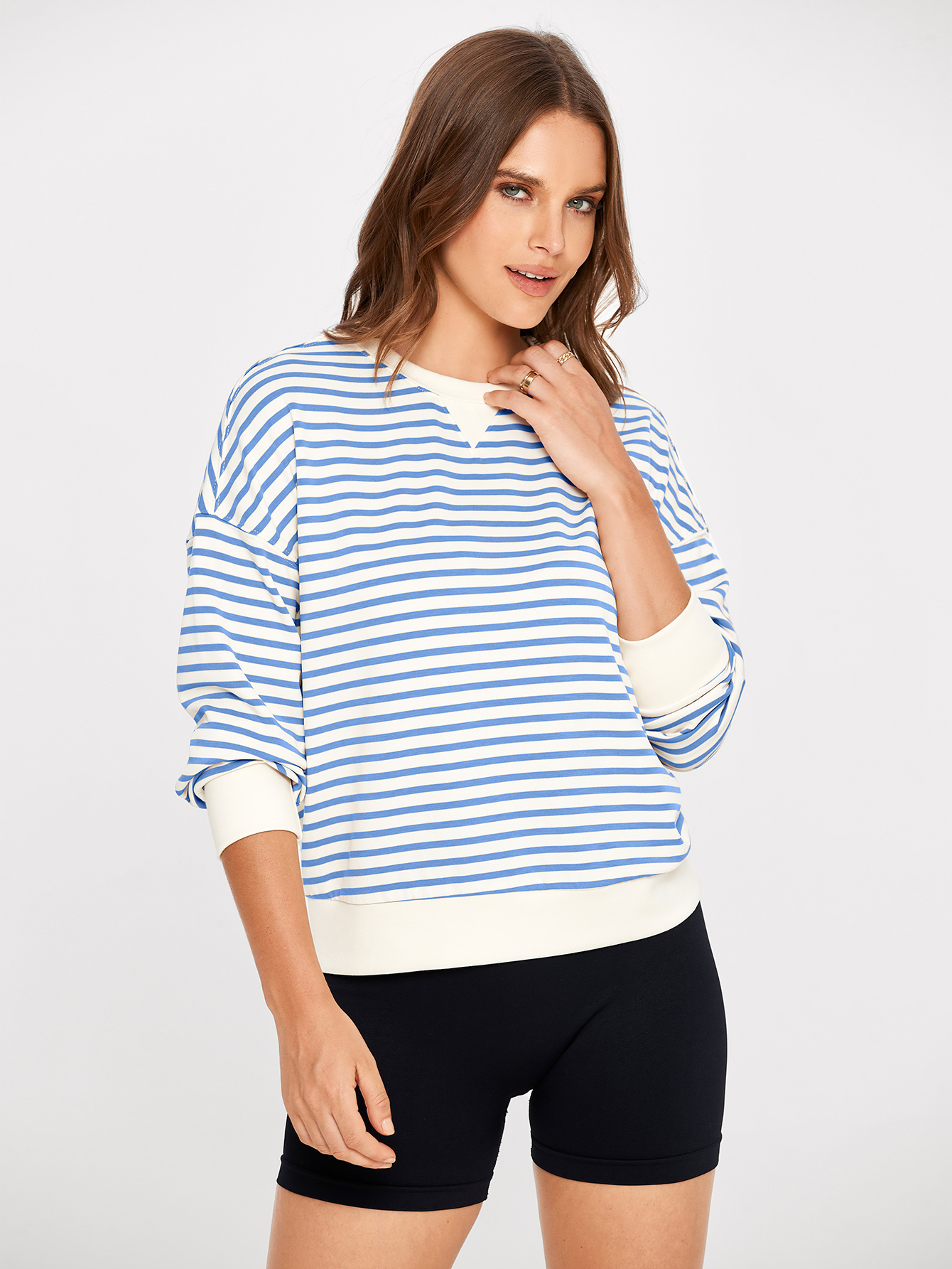 Classic Striped Crewneck Long Sleeve Crop Pullover