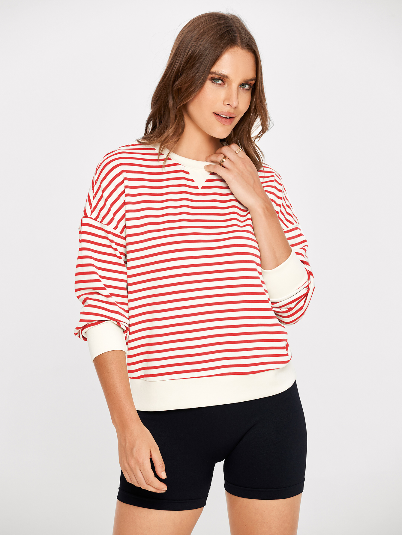 Classic Striped Crewneck Long Sleeve Crop Pullover