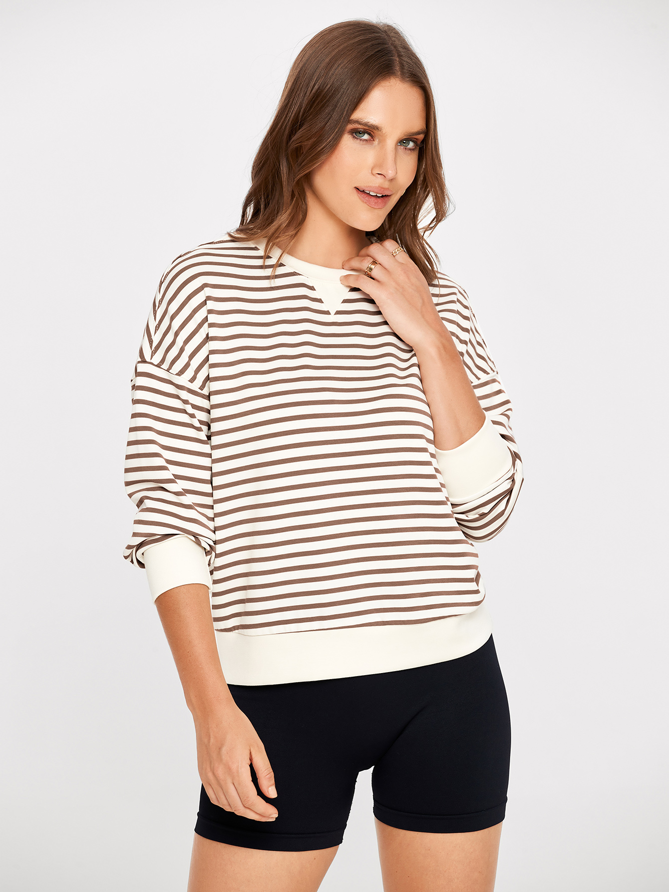 Classic Striped Crewneck Long Sleeve Crop Pullover