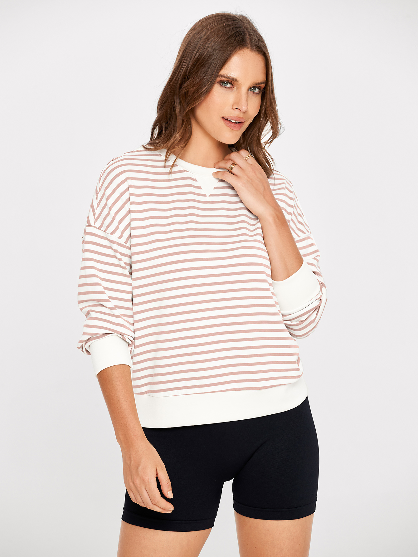 Classic Striped Crewneck Long Sleeve Crop Pullover