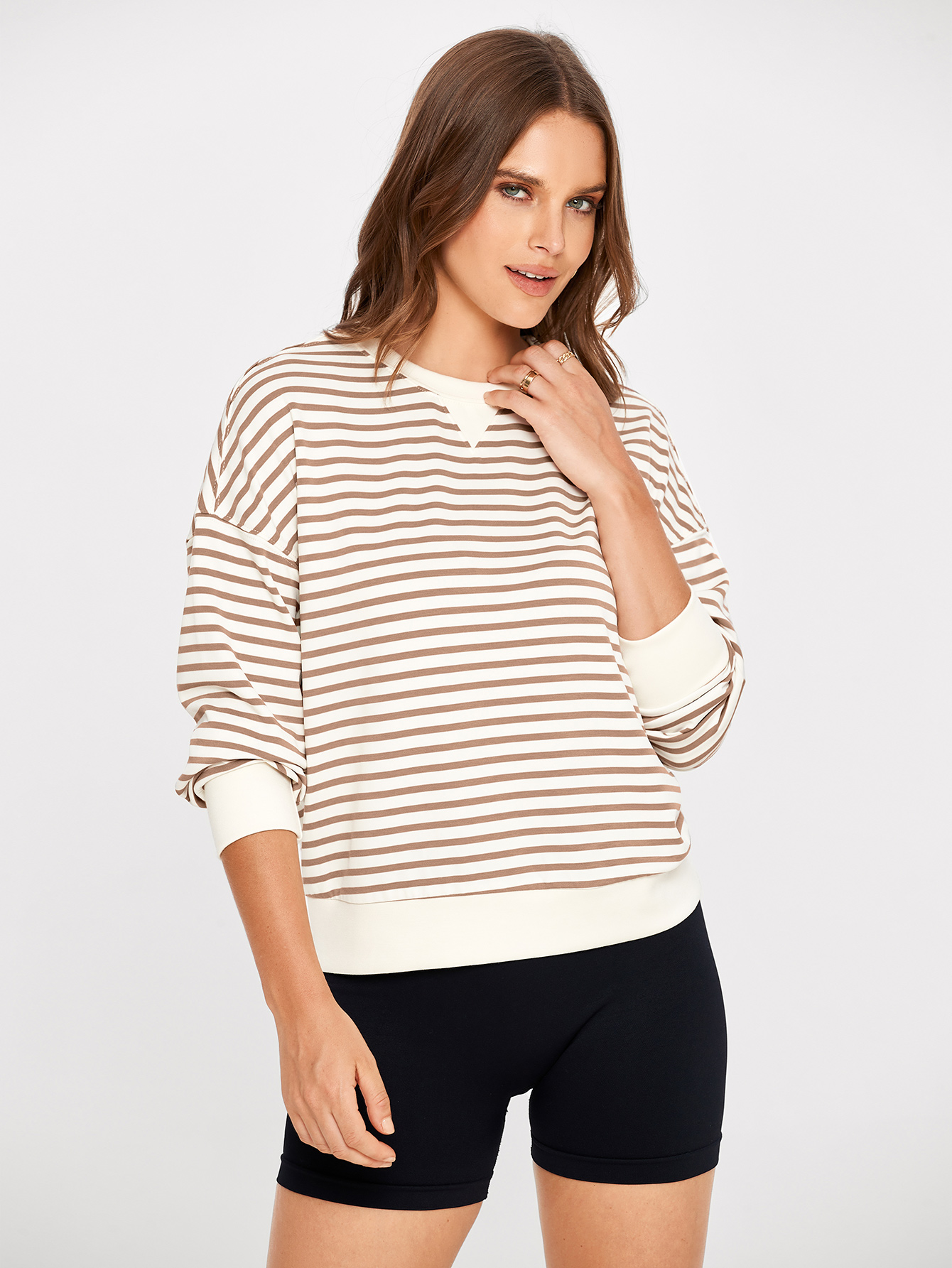 Classic Striped Crewneck Long Sleeve Crop Pullover