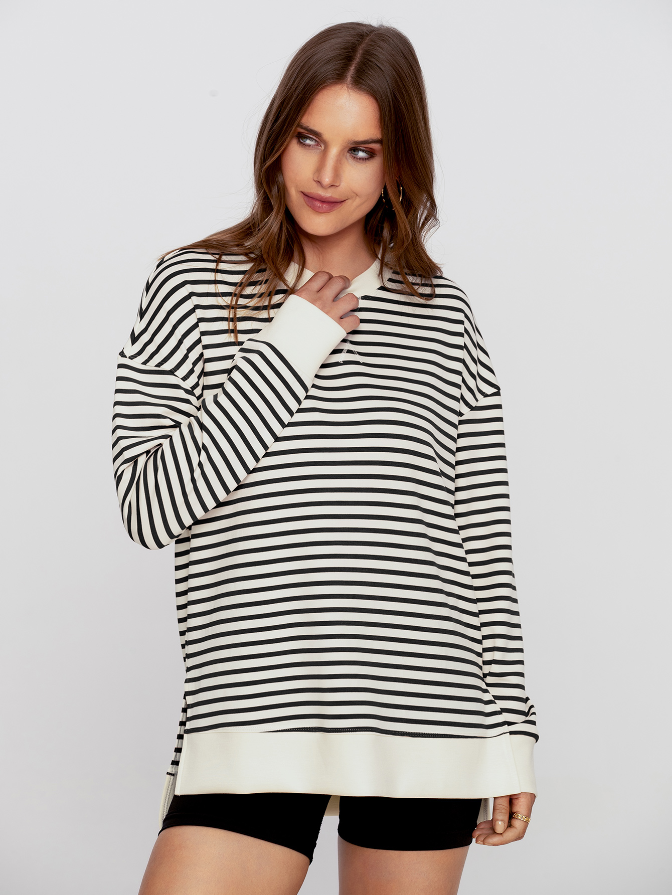 Crewneck Striped Pullover Sweatshirt
