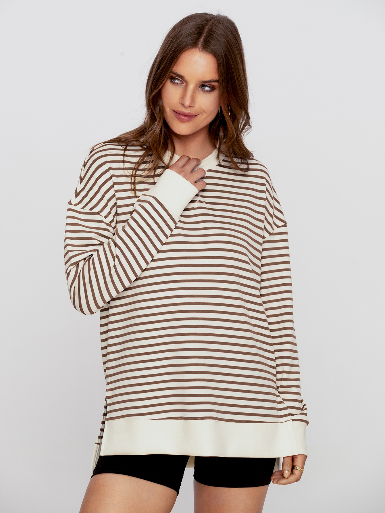 Crewneck Striped Pullover Sweatshirt