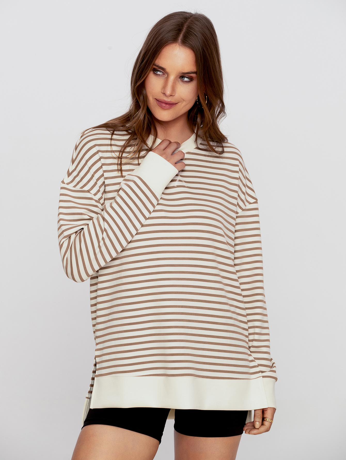 Crewneck Striped Pullover Sweatshirt