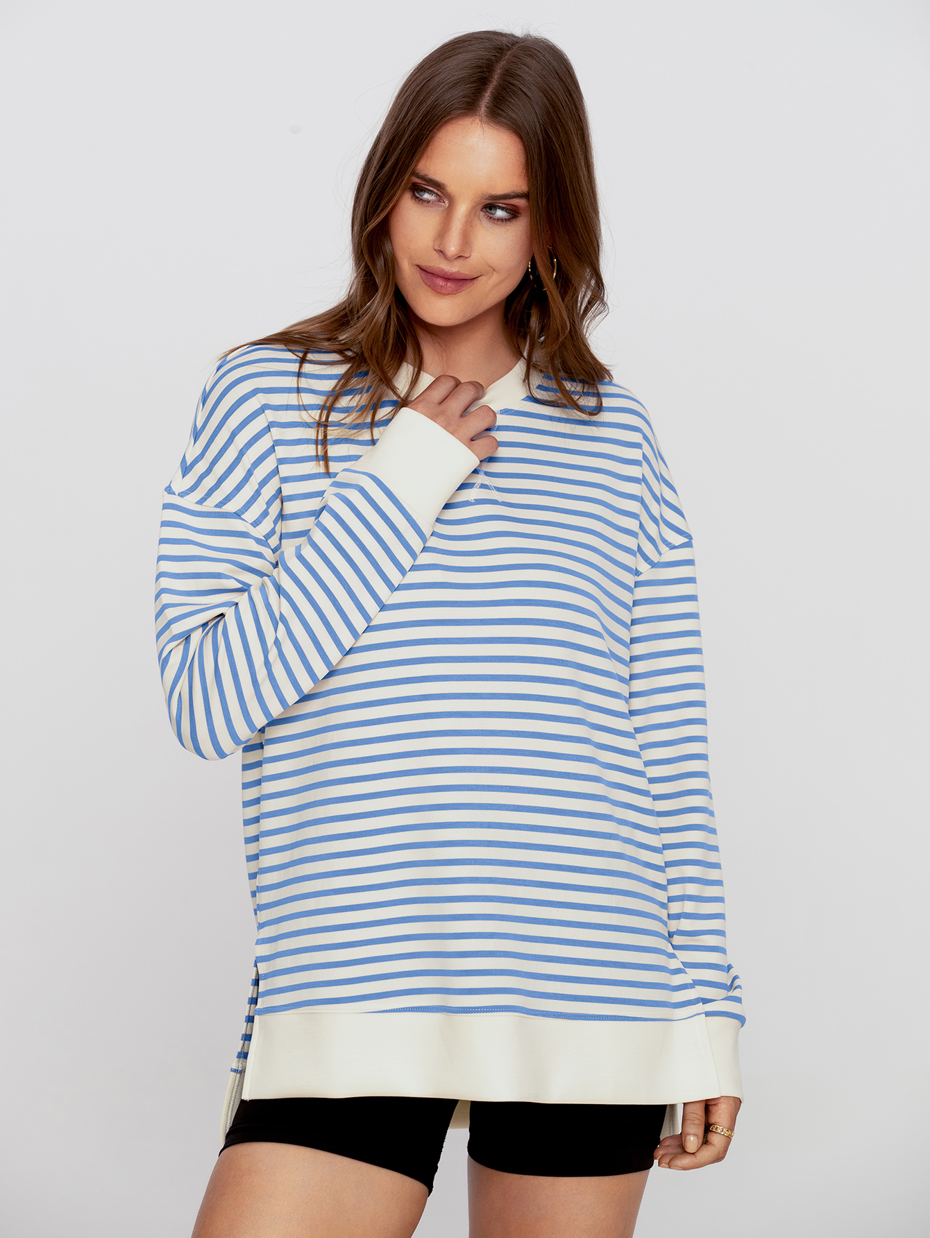 Crewneck Striped Pullover Sweatshirt