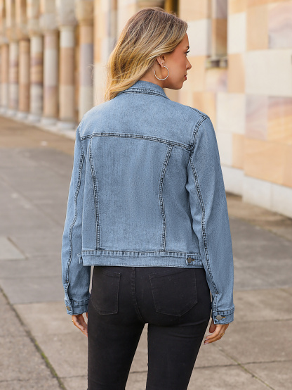 Classic Fitted Button Down Denim Jacket - Denim Blue