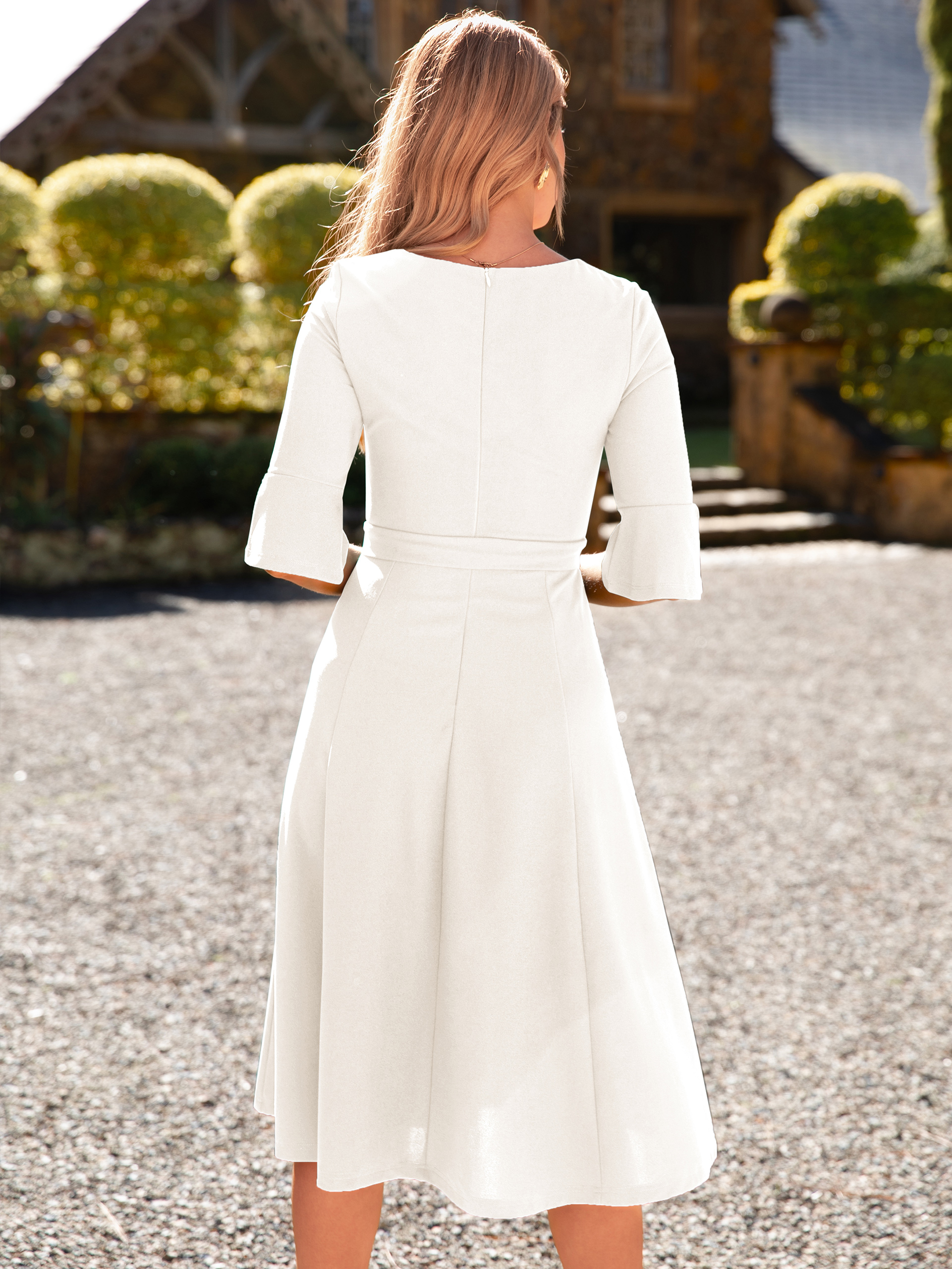 Elegant Sheath Wrap Detail Cocktail Midi Dress - White