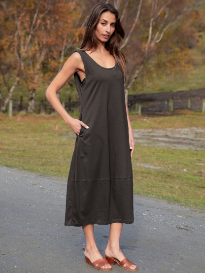 Natural Cotton Sleeveless Summer Sundress - Dark Grey