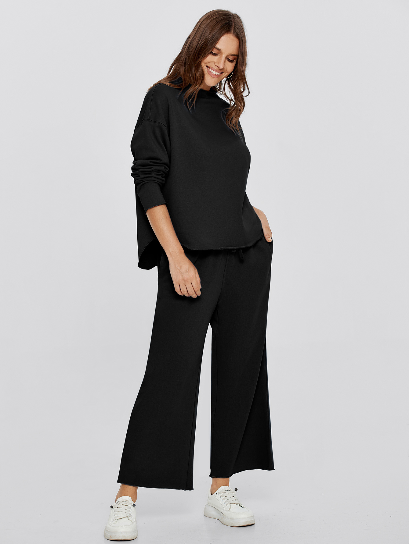 Mock Neck Pullover with Wide Leg Pants Set